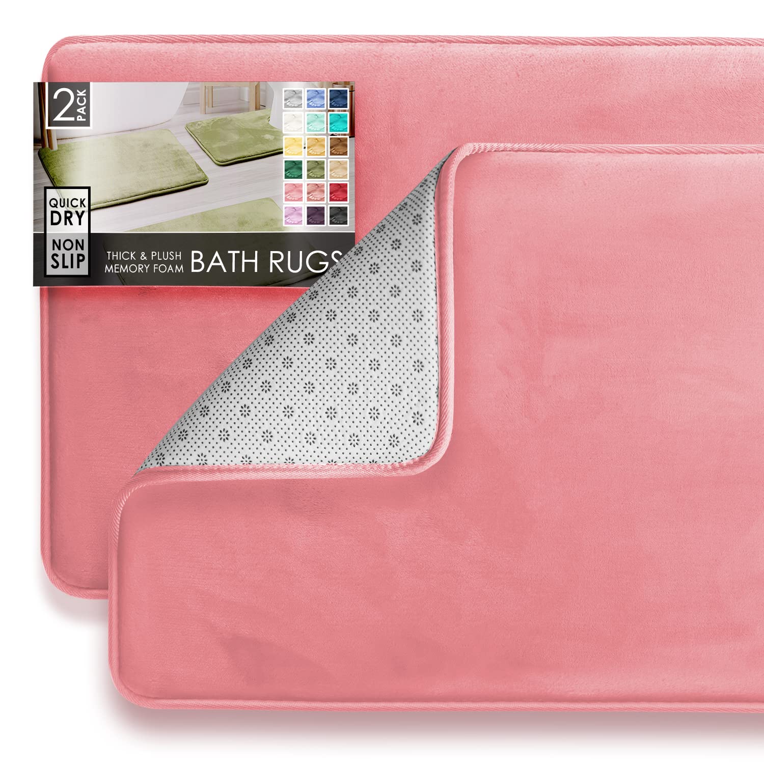 Clara Clark 3 Piece Bathroom Rugs Bath Mat Set, Velvet Memory Foam Bath Mats for Bathroom - Non-Slip, PVC Backing Bath Rugs, Washable - Dries Quickly, Black