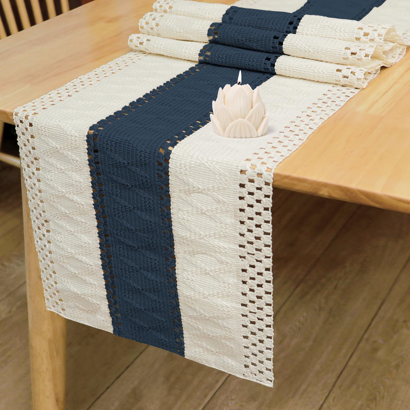 Bloss Boho Table Runner 72 Inches Long Farmhouse Rustic Tables Runner, Cream & Brown Cotton Table Runner, Woven Easter Summer Tables Runners for Kitchen Dining Table Decor,Coffee Table & Living Room