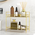 NLBTW 2 Tier Bathroom Organizer Countertop with Transparent Liner, Perfume Organizers Vanity Tray Makeup Shelf and Storage or Kitchen Spice Rack Corner Countertop Shelf Cosmetic Holder -Gold