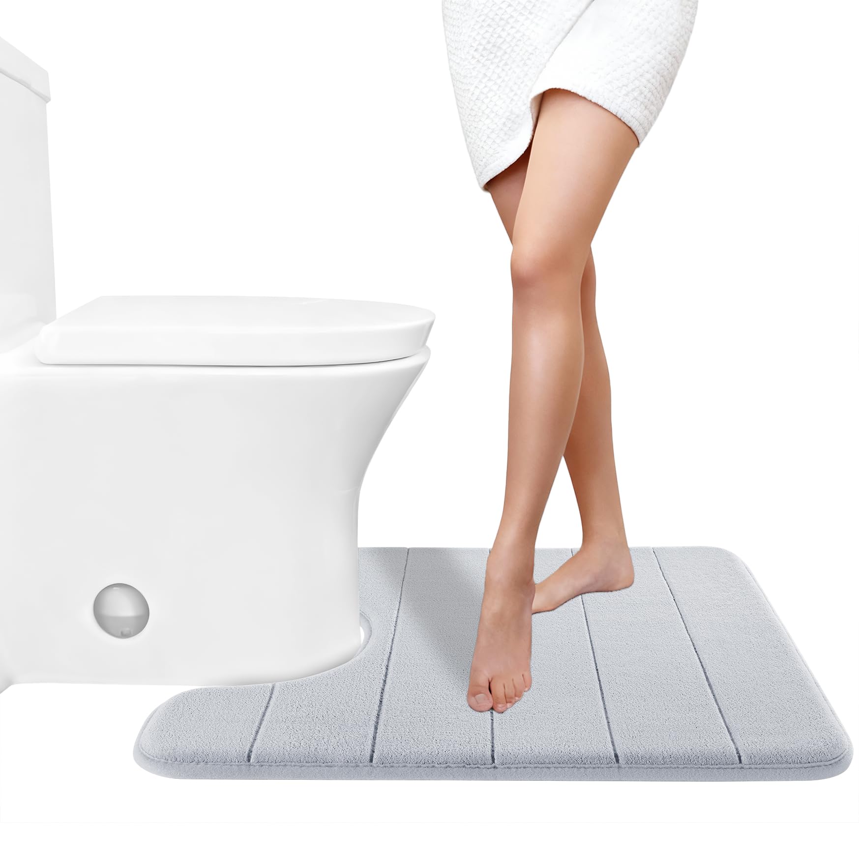 Yimobra Memory Foam Toilet Bath Mat U-Shaped, Soft and Comfortable, Super Water Absorption, Non-Slip, Thick, Machine Wash and Easier to Dry for Bathroom Commode Contour Rug, 24 X 20 Inches, Black
