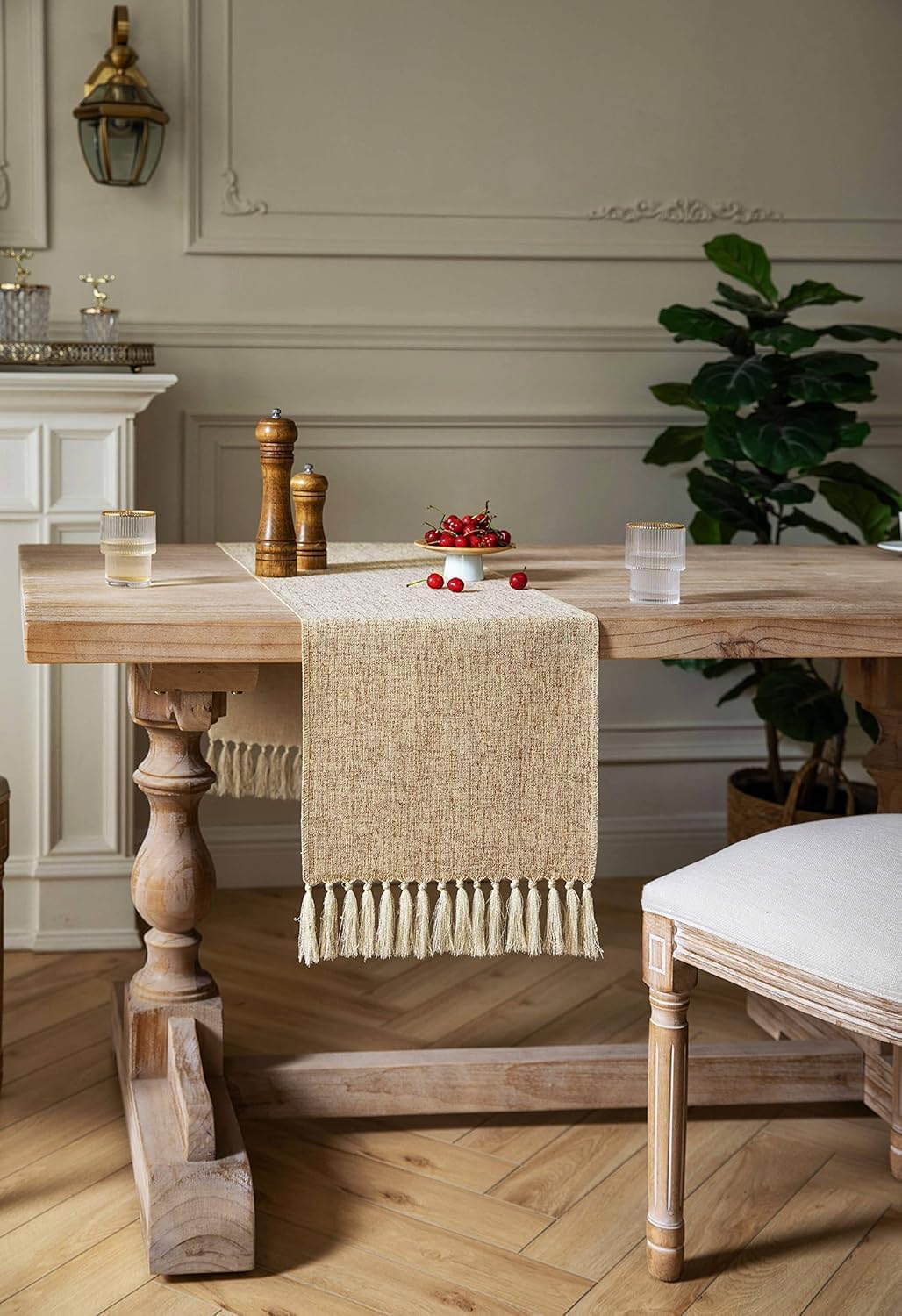 ZeeMart Beige Table Runners 72 Inches Long, Burlap Linen Style Rustic Farmhouse Table Runner, Boho Woven Dining Table Runner, 13x72 Inches, Oatmeal Beige