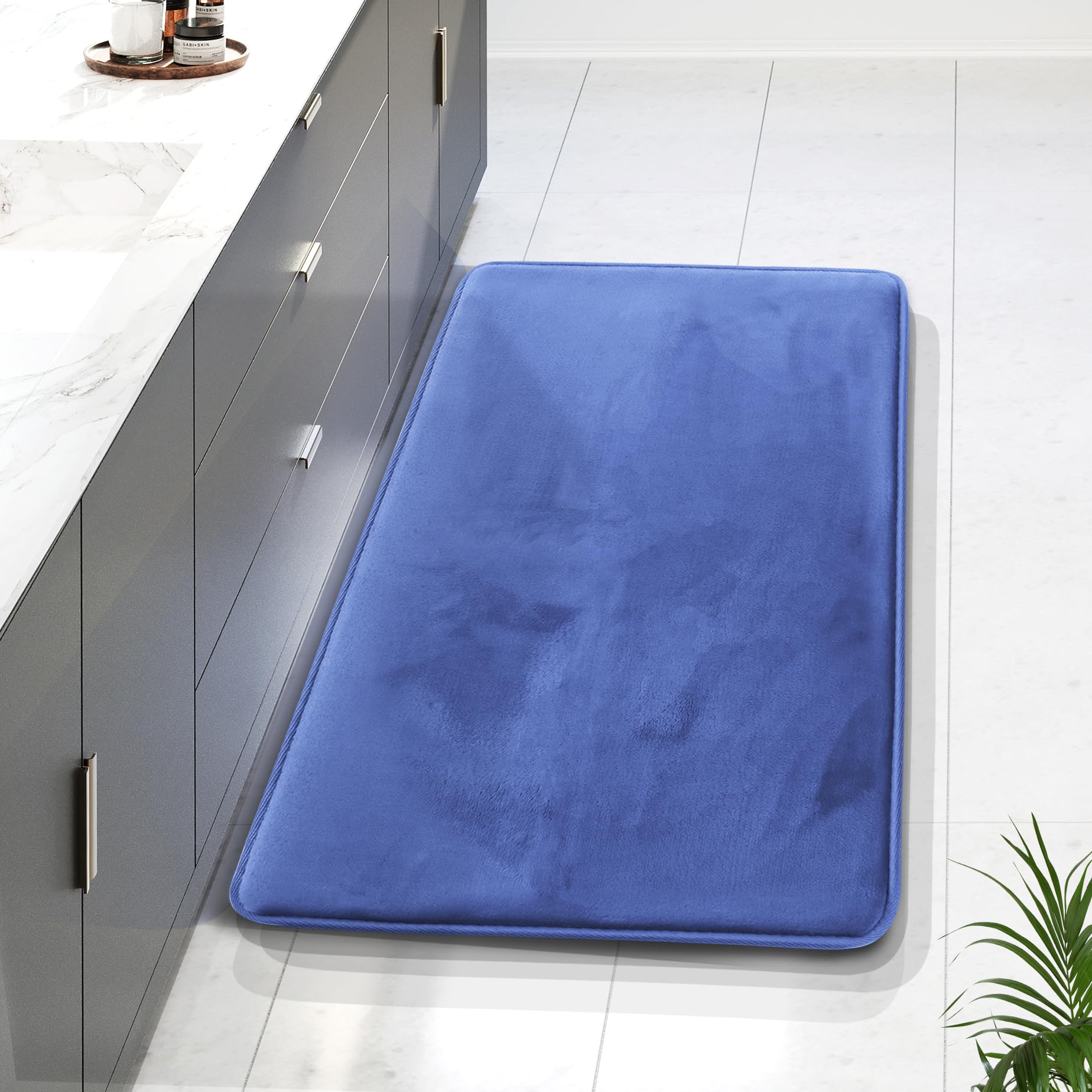 Clara Clark 3 Piece Bathroom Rugs Bath Mat Set, Velvet Memory Foam Bath Mats for Bathroom - Non-Slip, PVC Backing Bath Rugs, Washable - Dries Quickly, Black
