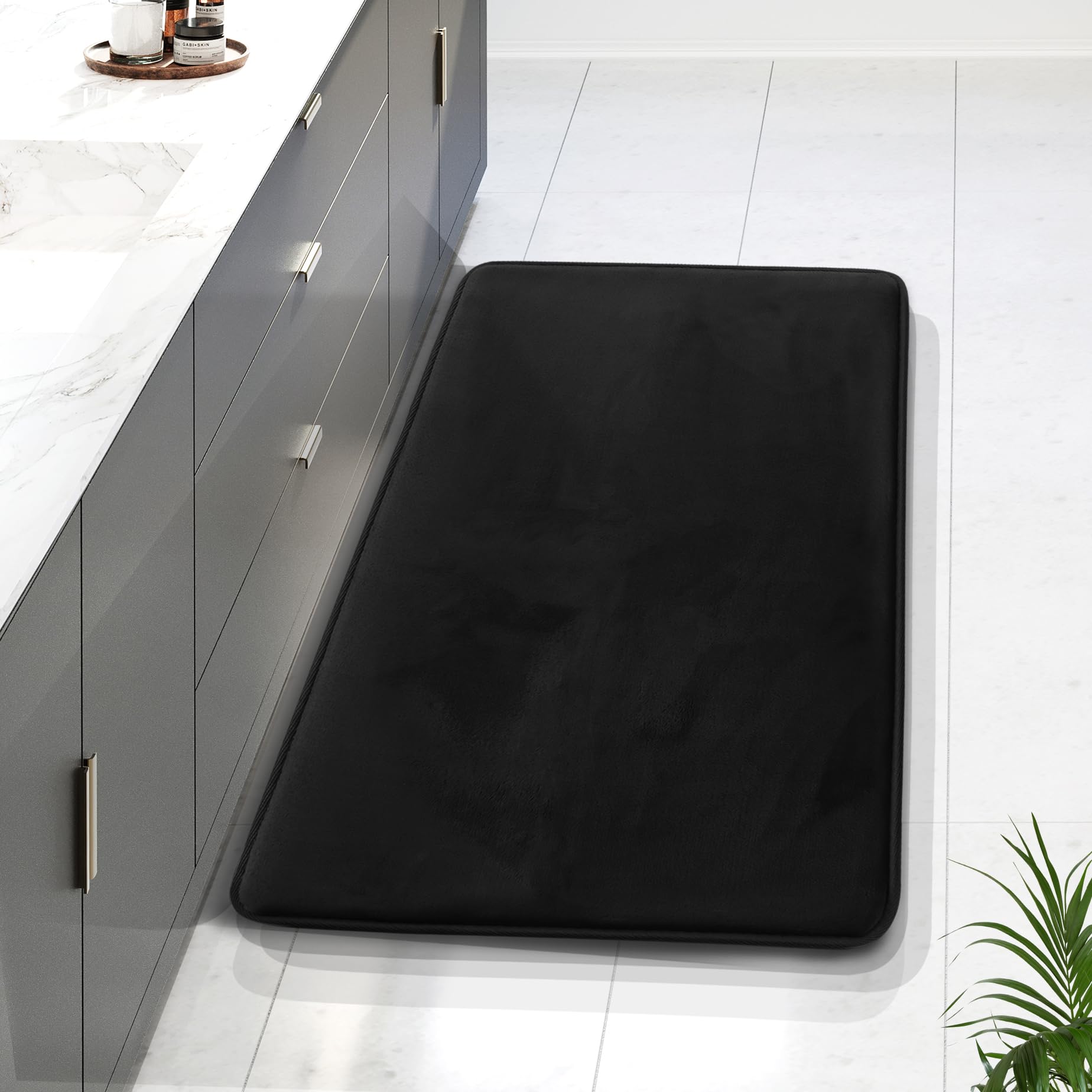 Clara Clark 3 Piece Bathroom Rugs Bath Mat Set, Velvet Memory Foam Bath Mats for Bathroom - Non-Slip, PVC Backing Bath Rugs, Washable - Dries Quickly, Black