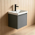 Modern-style 17in wall-mounted bathroom vanity with a ceramic sink and a compact floating vanity cabinet featuring soft-close doors,a storage solution designed specifically for small bathrooms (Gray)