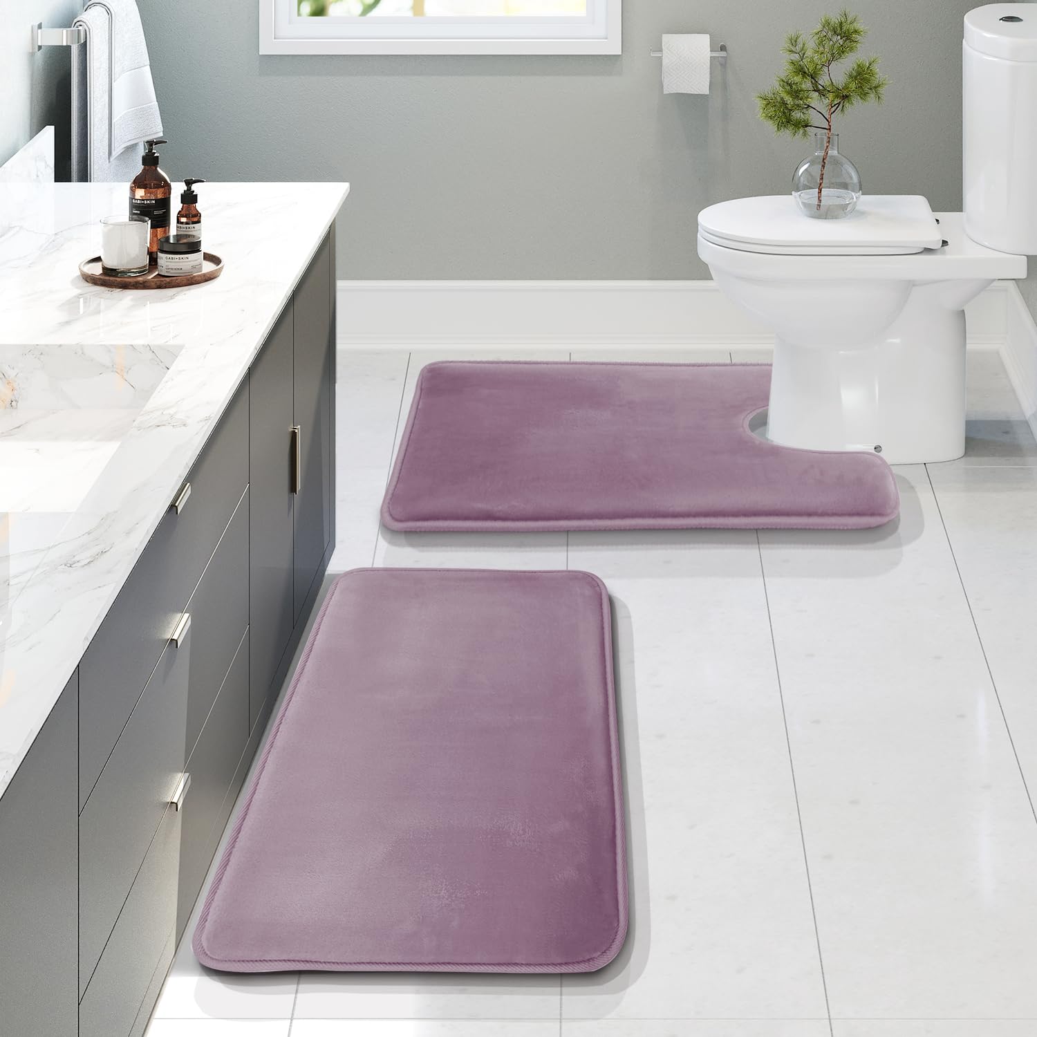 Clara Clark 3 Piece Bathroom Rugs Bath Mat Set, Velvet Memory Foam Bath Mats for Bathroom - Non-Slip, PVC Backing Bath Rugs, Washable - Dries Quickly, Black