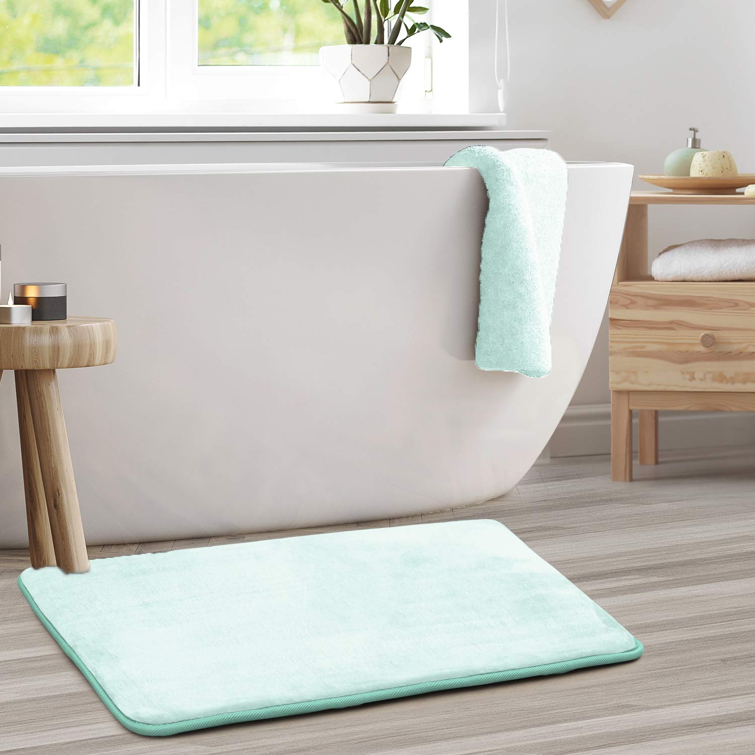 Clara Clark U-Shaped Contour Rug 24" x 19" - Memory Foam Bath Mat, Plush, Cozy, Ultra Soft, Non Slip, Perfect for U-Shaped Toilet Rug, Rugs for Bathroom, Machine Washable, Quick Dry - Blue Heaven