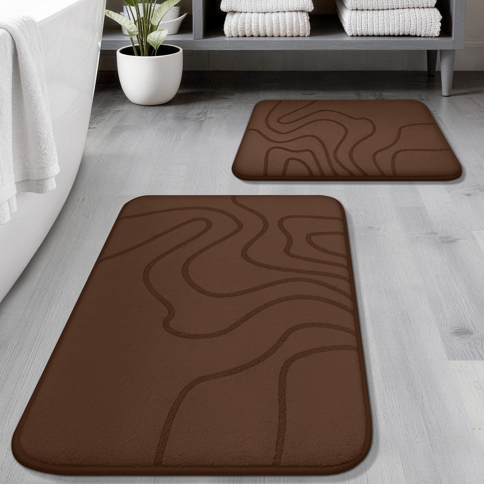 YIHOUSE Memory Foam Bathroom Rugs Sets 2 Piece - Extra Thick Ultra Soft Absorbent Bath Mat Set, Non-Slip Machine Washable Bath Rugs for Bathroom, Tub & Shower, Home Decor (32"x20"+24"x17", Dark Grey)