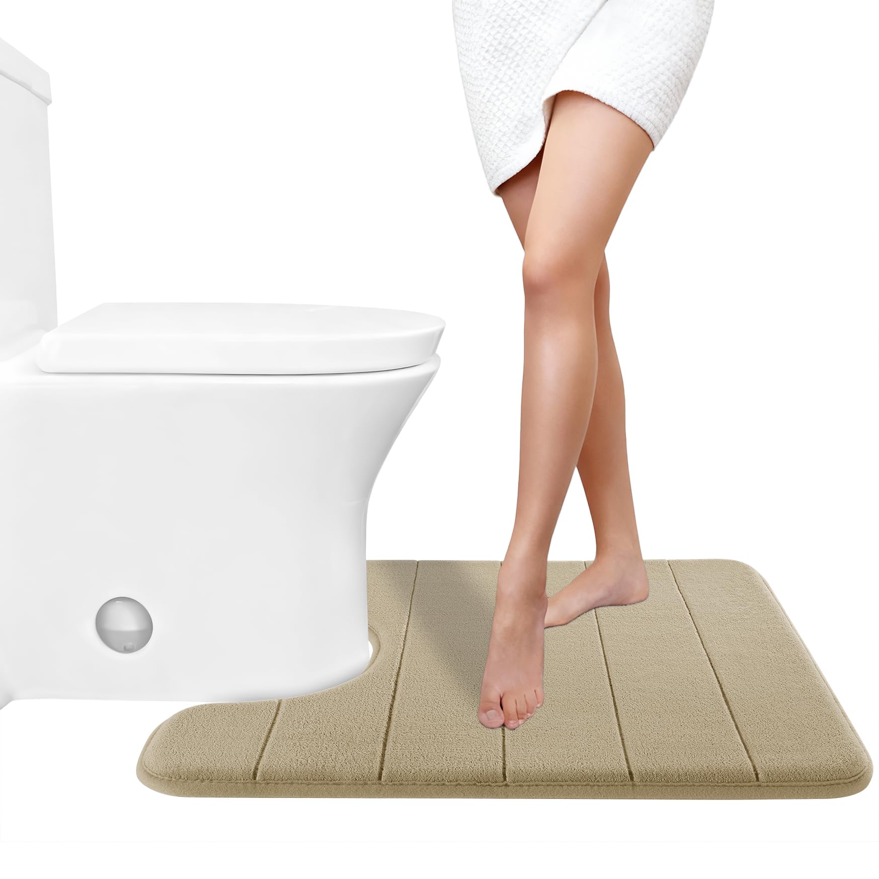 Yimobra Memory Foam Toilet Bath Mat U-Shaped, Soft and Comfortable, Super Water Absorption, Non-Slip, Thick, Machine Wash and Easier to Dry for Bathroom Commode Contour Rug, 24 X 20 Inches, Black