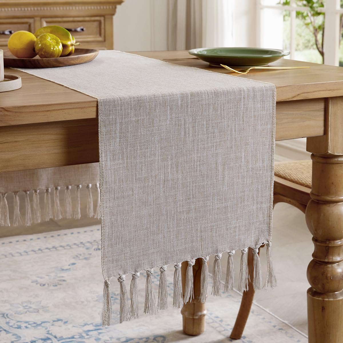 Linen Style Rustic Table Runner, Farmhouse Cotton Linen Table Runner, Boho Table Runners 72 Inches Long with Hand Tassels for Home Tabletop Decor and Everyday Use - Off White, 72 Inch