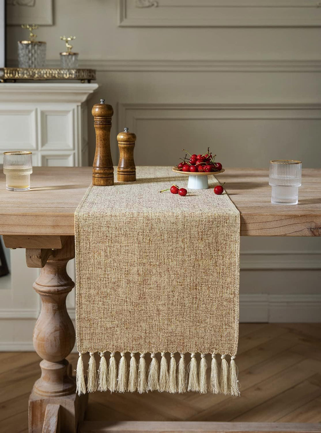 ZeeMart Beige Table Runners 72 Inches Long, Burlap Linen Style Rustic Farmhouse Table Runner, Boho Woven Dining Table Runner, 13x72 Inches, Oatmeal Beige