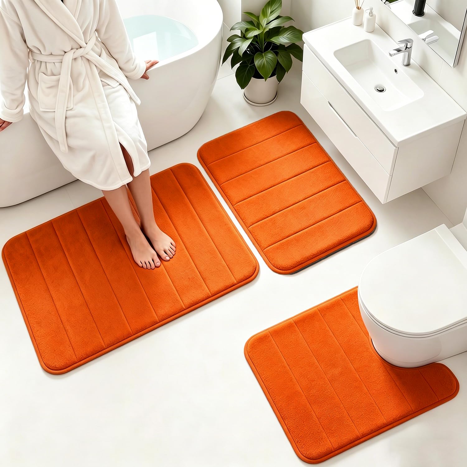 Memory Foam Bath Mat Set 3 Piece，Super Soft Absorbent Bathroom Rug Non Slip, Quick Dry,Machine Wash, Perfect Plush Bathroom Rugs,Home Decor Accessories,Grey