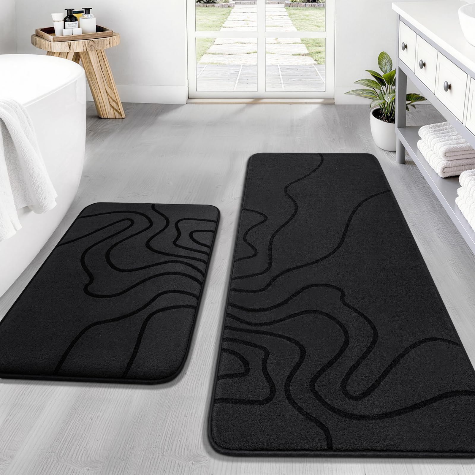 YIHOUSE Memory Foam Bathroom Rugs Sets 2 Piece - Extra Thick Ultra Soft Absorbent Bath Mat Set, Non-Slip Machine Washable Bath Rugs for Bathroom, Tub & Shower, Home Decor (32"x20"+24"x17", Dark Grey)