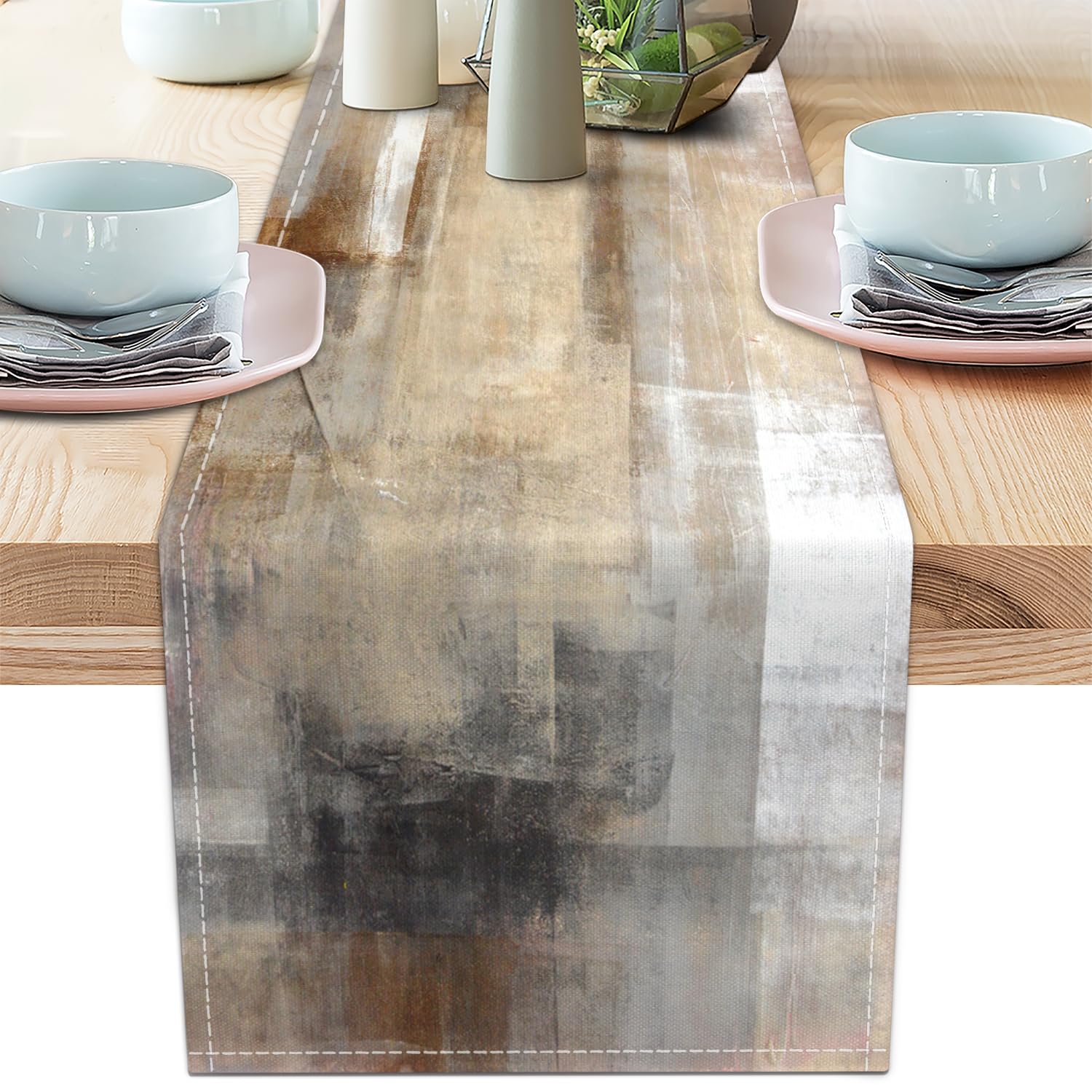 Blue Grey Table Runners Modern Art Farmhouse Linen Table Runners Dresser Scarves Retro Rustic Style for Party Kitchen Dining Table Coffee Holiday Party Decor (Blue Grey, 13"x 71")