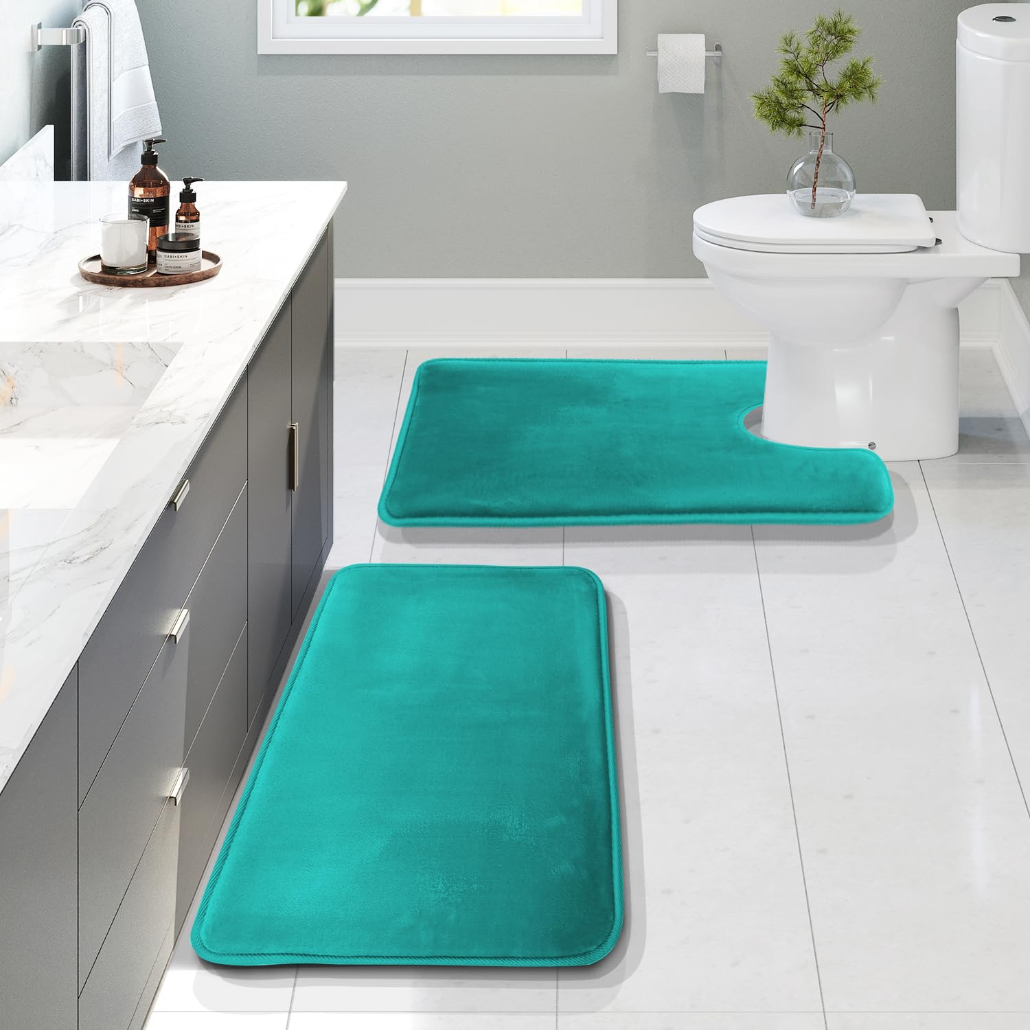 Clara Clark 3 Piece Bathroom Rugs Bath Mat Set, Velvet Memory Foam Bath Mats for Bathroom - Non-Slip, PVC Backing Bath Rugs, Washable - Dries Quickly, Black