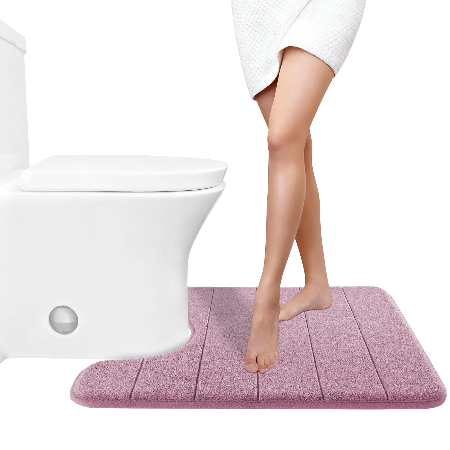 Yimobra Memory Foam Toilet Bath Mat U-Shaped, Commode Contour Rug, Soft and Comfortable, Super Water Absorption, Non-Slip, Thick, Machine Wash and Easier to Dry for Bathroom, 24 X 20 Inches, Grey