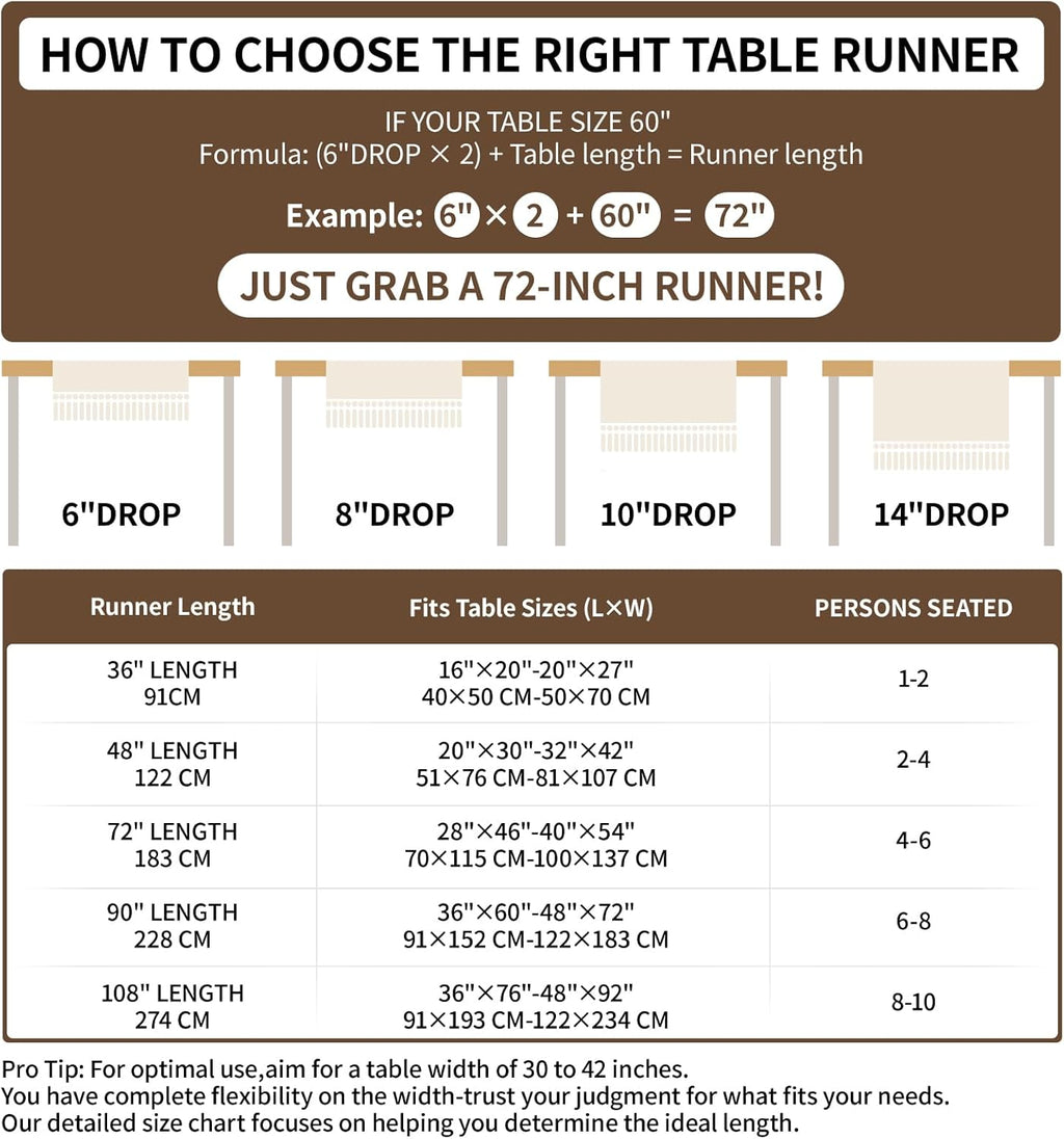 Boho Table Runner for Home Decor with Tassels 120 Inches Long Farmhouse Rustic Cream & Brown Table Runner Macrame Burlap Table Decoration for Living Room Bridal Shower(12x120 in, Fringe Included)