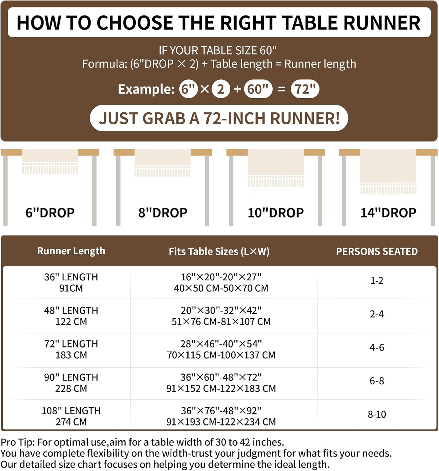 Boho Table Runner for Home Decor with Tassels 120 Inches Long Farmhouse Rustic Cream & Brown Table Runner Macrame Burlap Table Decoration for Living Room Bridal Shower(12x120 in, Fringe Included)