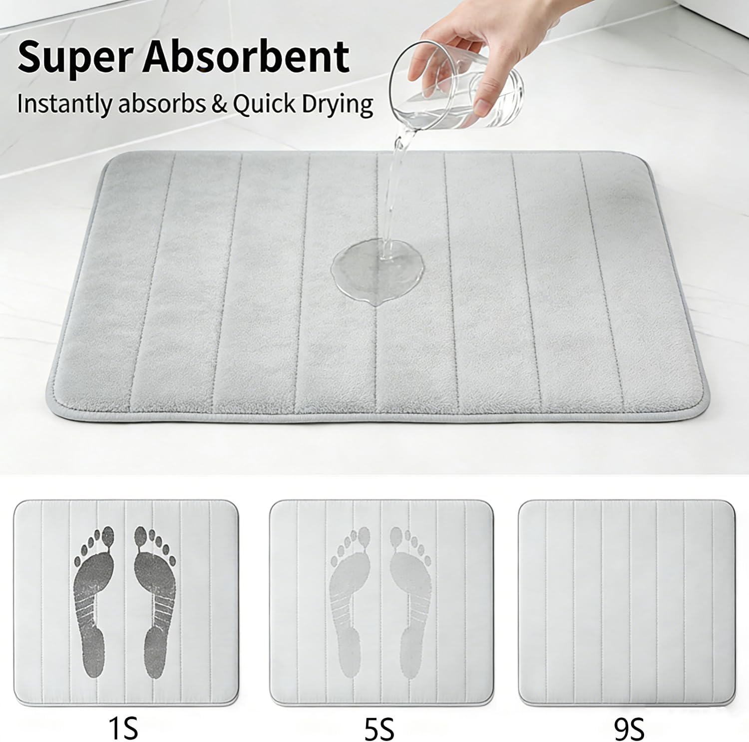 Memory Foam Bath Mat Set 3 Piece，Super Soft Absorbent Bathroom Rug Non Slip, Quick Dry,Machine Wash, Perfect Plush Bathroom Rugs,Home Decor Accessories,Grey