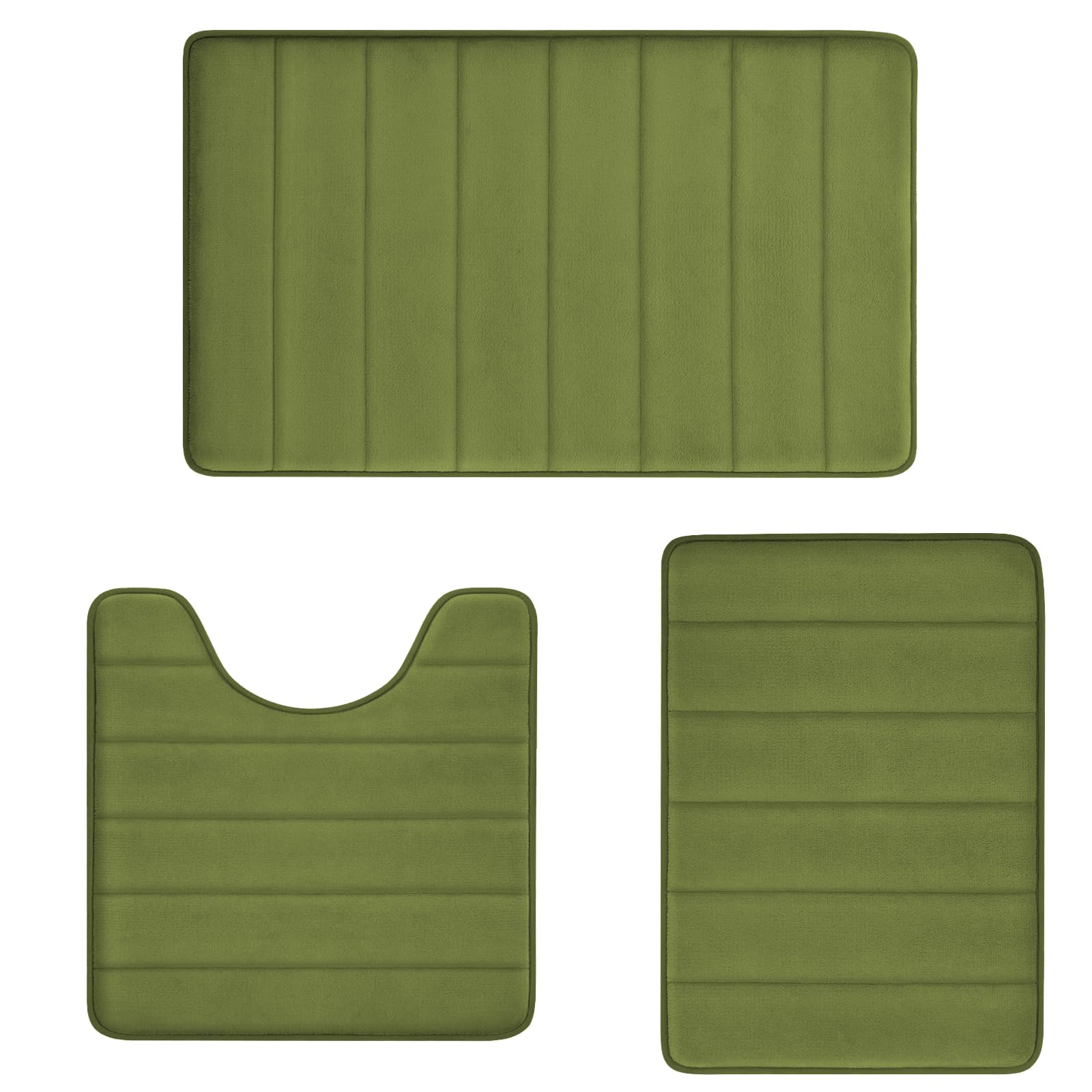Sage Green Bathroom Rugs Sets 3 Piece Memory Foam Non Slip Bath Mats for Bathroom Floor and U-Shaped Contour Toilet Rug, Soft Washable Bathrom Sets Mats and Rugs Sets for Toilet Shower Sink