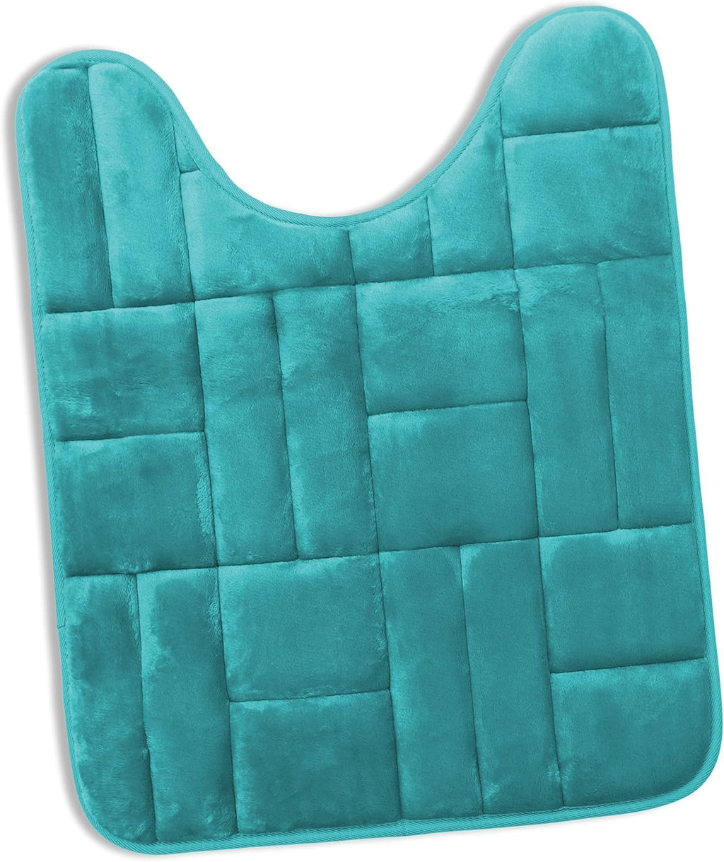 Clara Clark Contour Bath Mat, Non-Slip Velvet Memory Foam Bathroom Rug, Machine Wash, Dries Quickly, Soft and Plush Toilet U-Shaped Bath Rug, 20 x 24 Inch, Tiled Design - Teal
