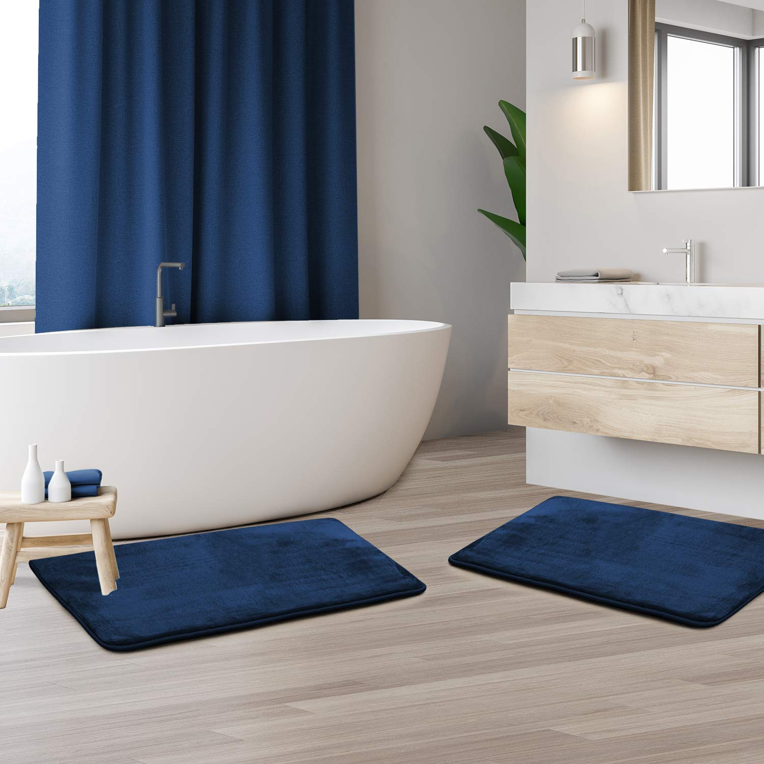 Clara Clark U-Shaped Contour Rug 24" x 19" - Memory Foam Bath Mat, Plush, Cozy, Ultra Soft, Non Slip, Perfect for U-Shaped Toilet Rug, Rugs for Bathroom, Machine Washable, Quick Dry - Blue Heaven
