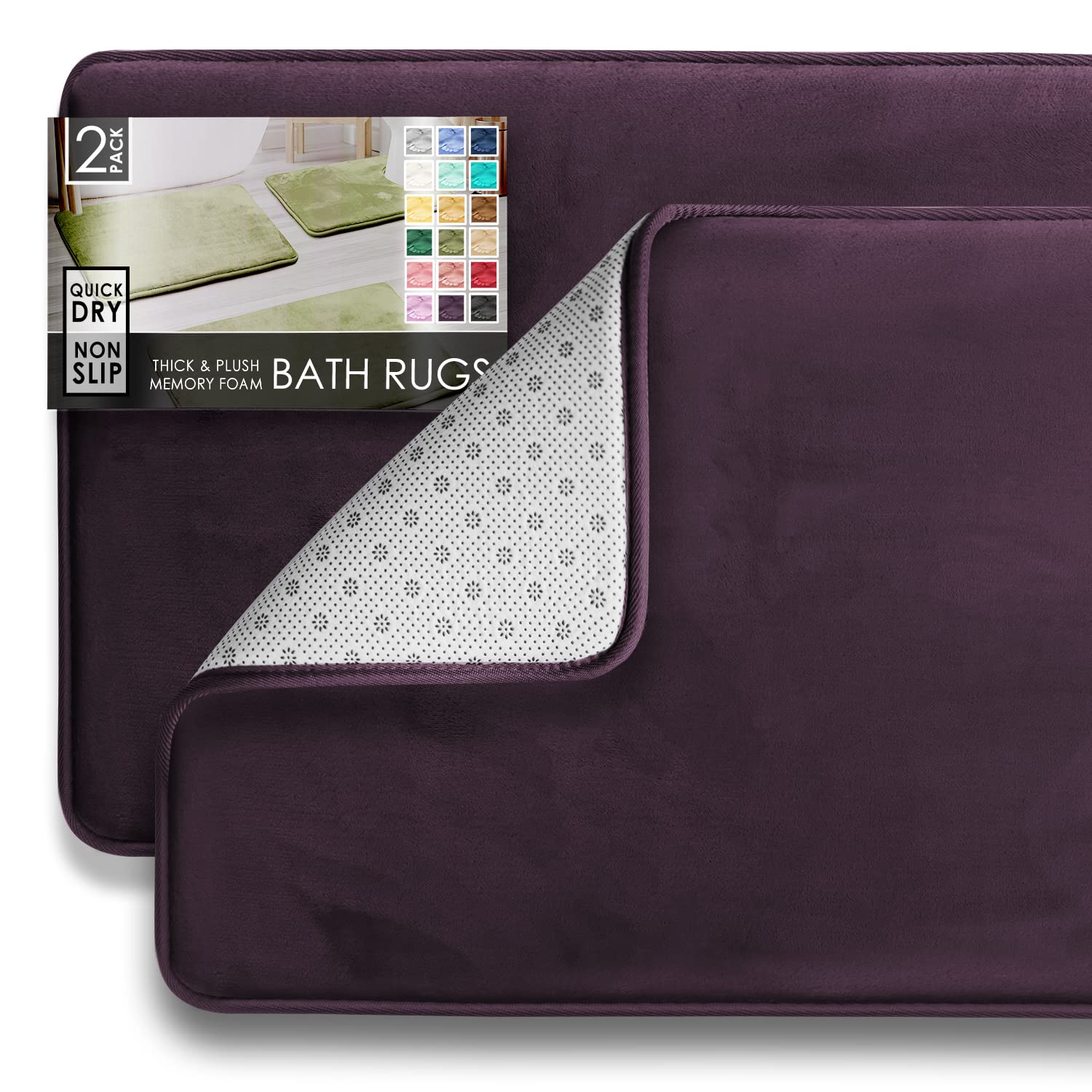 Clara Clark 3 Piece Bathroom Rugs Bath Mat Set, Velvet Memory Foam Bath Mats for Bathroom - Non-Slip, PVC Backing Bath Rugs, Washable - Dries Quickly, Black