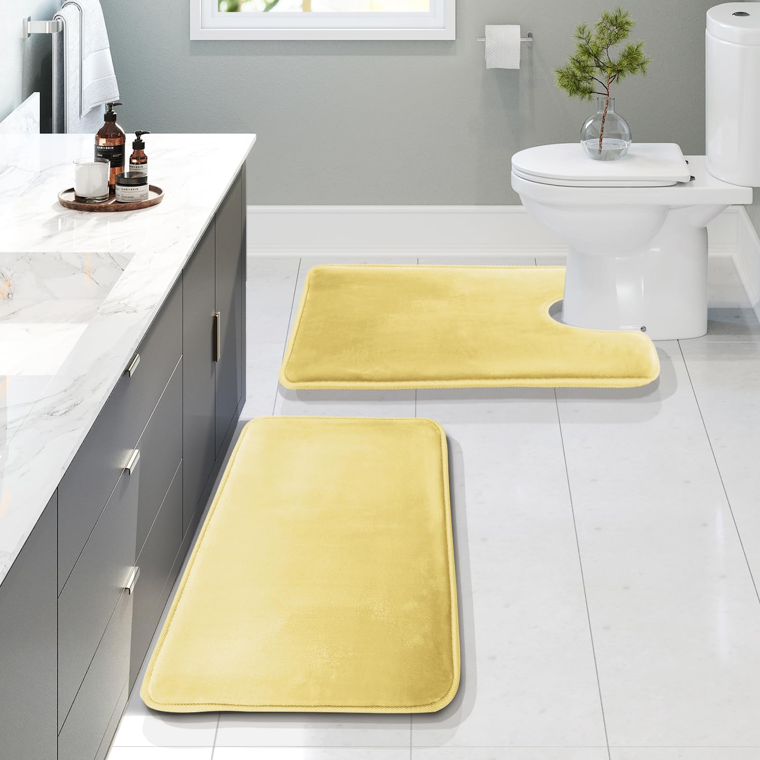 Clara Clark 3 Piece Bathroom Rugs Bath Mat Set, Velvet Memory Foam Bath Mats for Bathroom - Non-Slip, PVC Backing Bath Rugs, Washable - Dries Quickly, Black