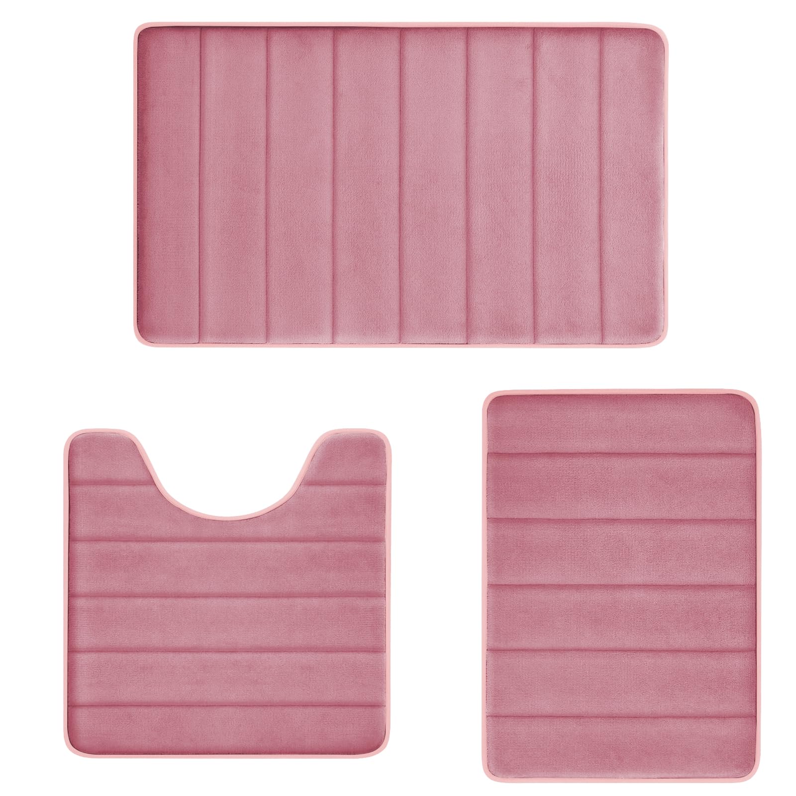 Sage Green Bathroom Rugs Sets 3 Piece Memory Foam Non Slip Bath Mats for Bathroom Floor and U-Shaped Contour Toilet Rug, Soft Washable Bathrom Sets Mats and Rugs Sets for Toilet Shower Sink