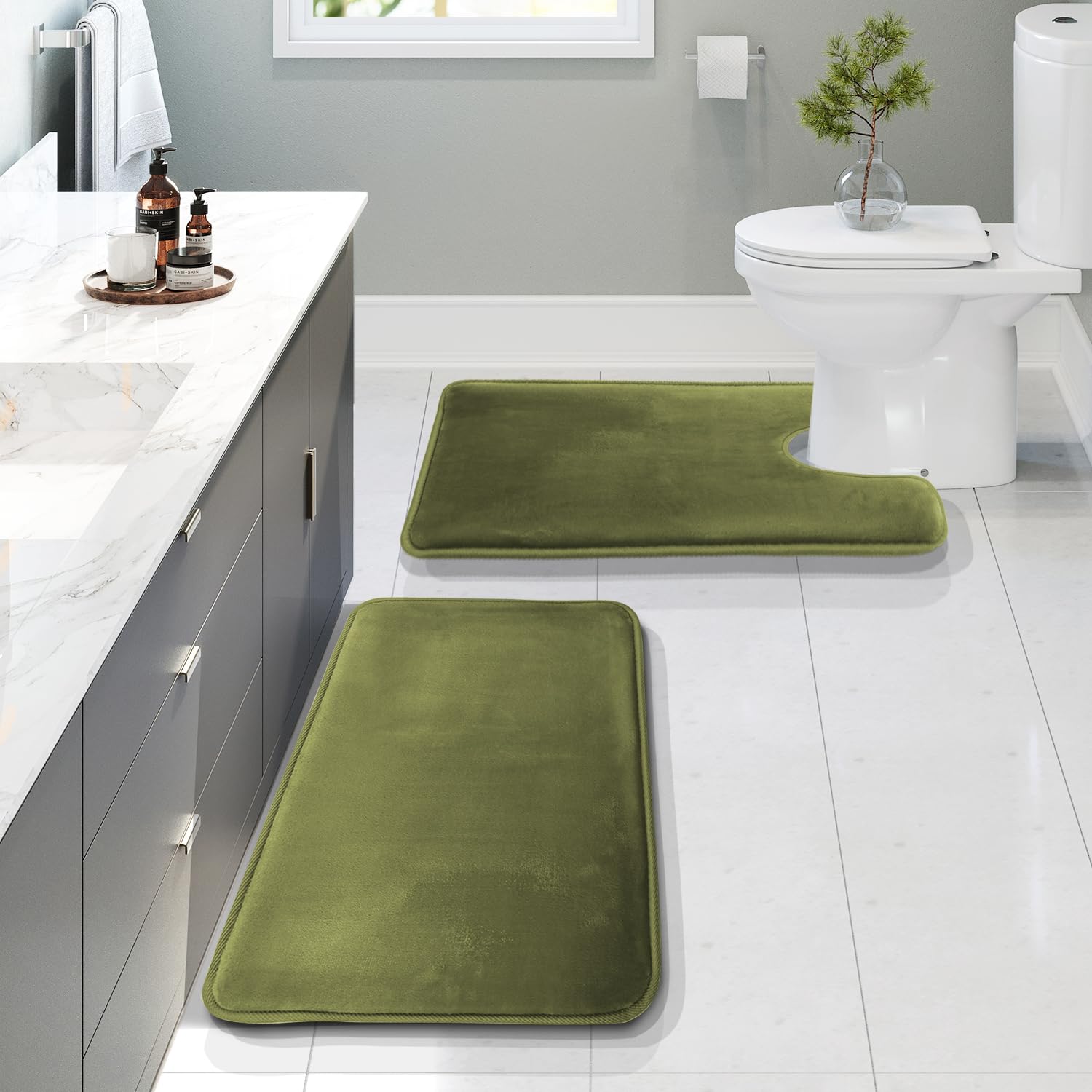 Clara Clark 3 Piece Bathroom Rugs Bath Mat Set, Velvet Memory Foam Bath Mats for Bathroom - Non-Slip, PVC Backing Bath Rugs, Washable - Dries Quickly, Black