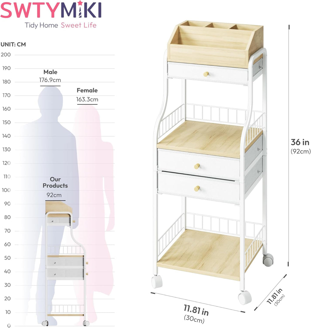 SWTYMIKI Rolling Makeup Organizer Cart - Floor Skincare Storage with Non-woven Drawers, Vanity Organizer Cosmetic Display Cases with Wheels, Cabinet for Skin Care Perfume Nail Polish Brush Hair Tool