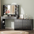 Ieejdn Makeup Vanity Desk with Mirror and Lights, Vanity Desk with 8 Drawers & Storage Shelves, Vanity Table with Power Outlet, 3 Color Modes & Adjustable Brightness Dressing Table, Bedroom,Black