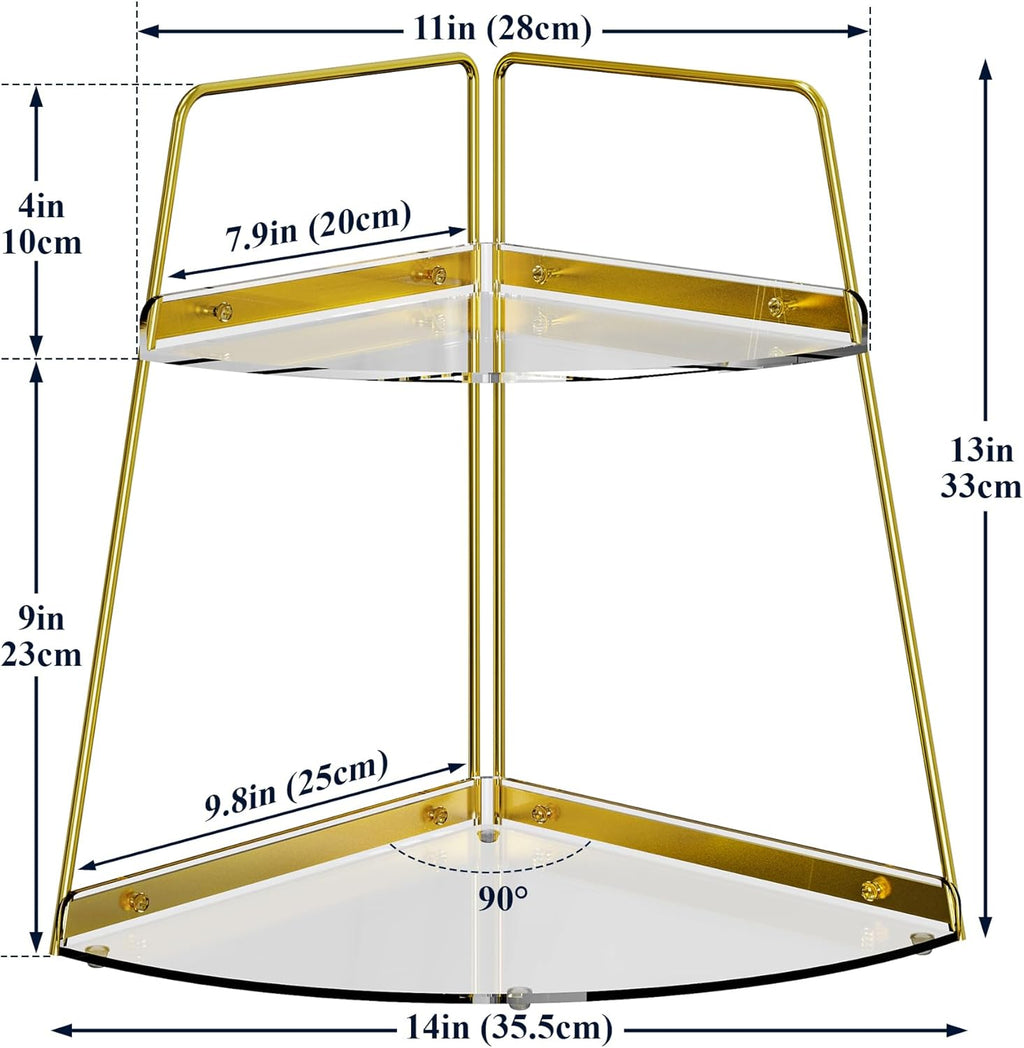 NiHome 2-Tier Acrylic Countertop Corner Organizer for Bathroom Kitchen Bedroom, Corner Skincare Organizers Makeup Organizer for Vanity Storage - Sturdy Metal Frame & Anti-Slip Pads, Home & Office Use