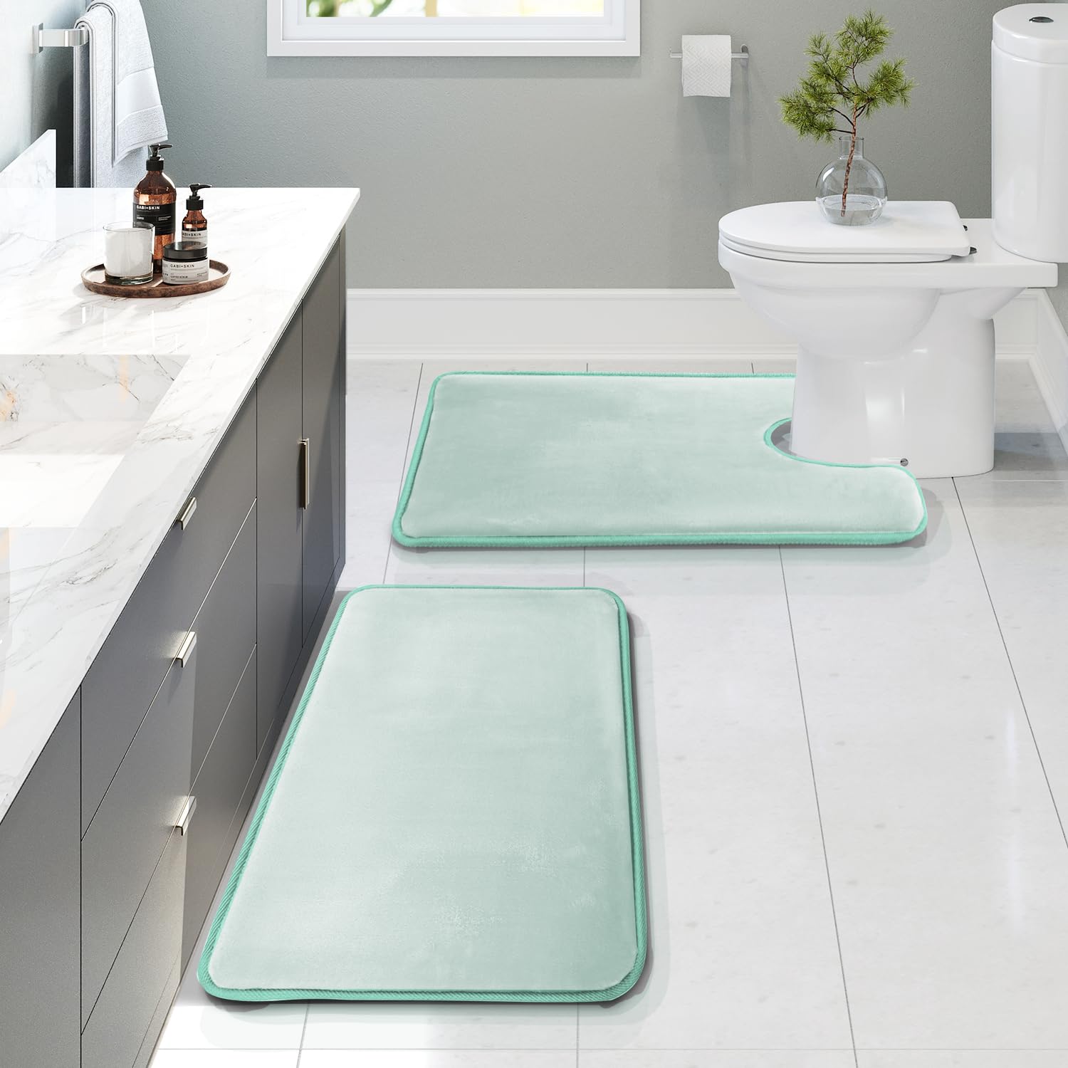 Clara Clark 3 Piece Bathroom Rugs Bath Mat Set, Velvet Memory Foam Bath Mats for Bathroom - Non-Slip, PVC Backing Bath Rugs, Washable - Dries Quickly, Black