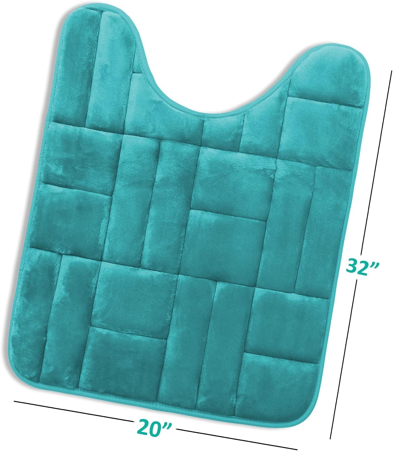 Clara Clark Contour Bath Mat, Non-Slip Velvet Memory Foam Bathroom Rug, Machine Wash, Dries Quickly, Soft and Plush Toilet U-Shaped Bath Rug, 20 x 24 Inch, Tiled Design - Teal