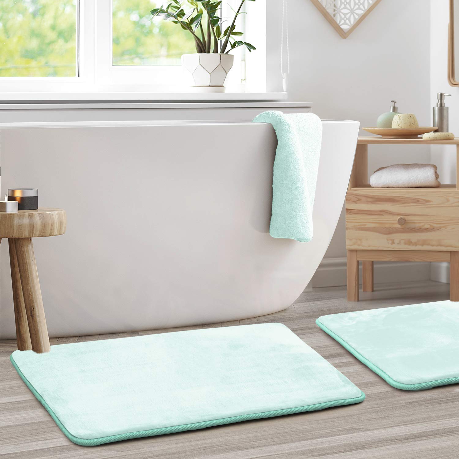 Clara Clark U-Shaped Contour Rug 24" x 19" - Memory Foam Bath Mat, Plush, Cozy, Ultra Soft, Non Slip, Perfect for U-Shaped Toilet Rug, Rugs for Bathroom, Machine Washable, Quick Dry - Blue Heaven