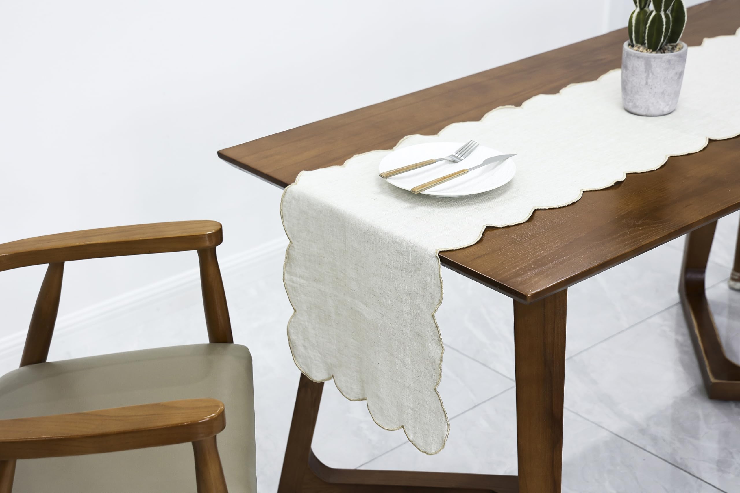 Linen Embroidered Table Runner 72 Inch