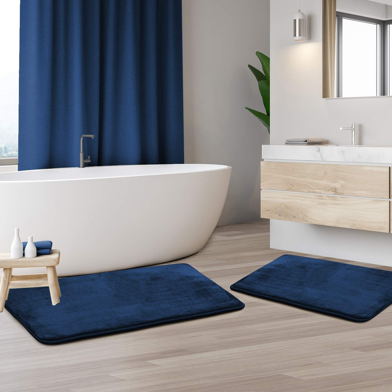 Clara Clark U-Shaped Contour Rug 24" x 19" - Memory Foam Bath Mat, Plush, Cozy, Ultra Soft, Non Slip, Perfect for U-Shaped Toilet Rug, Rugs for Bathroom, Machine Washable, Quick Dry - Blue Heaven