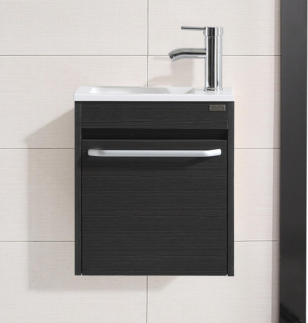 16 Inch Floating Vanity Bathroom Wall Mounted Vanity with Sink Basin & Chrome Faucet Set for Small Spaces (Black)