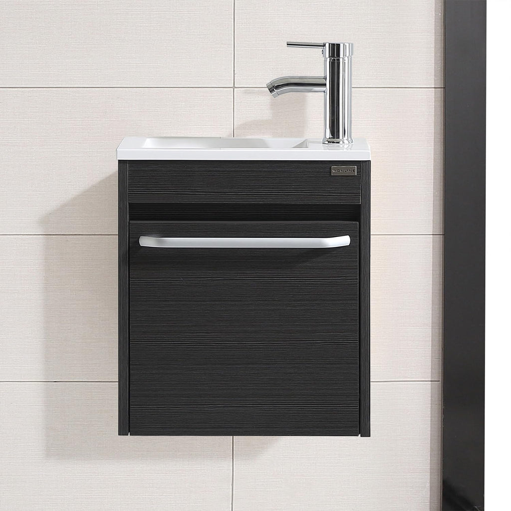 16 Inch Floating Vanity Bathroom Wall Mounted Vanity with Sink Basin & Chrome Faucet Set for Small Spaces (Black)