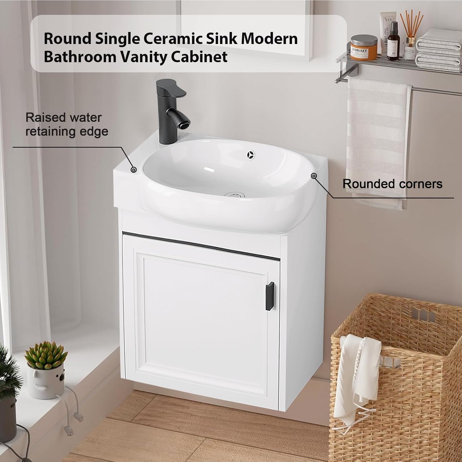 Mini Ultra-Slim 16-inch Wall-Mounted Bathroom Vanity with Sink White Floating Bathroom Vanity with Storage Space Wall-Mounted Bathroom Furniture Ideal for Compact Spaces and Makeup Rooms (16in)