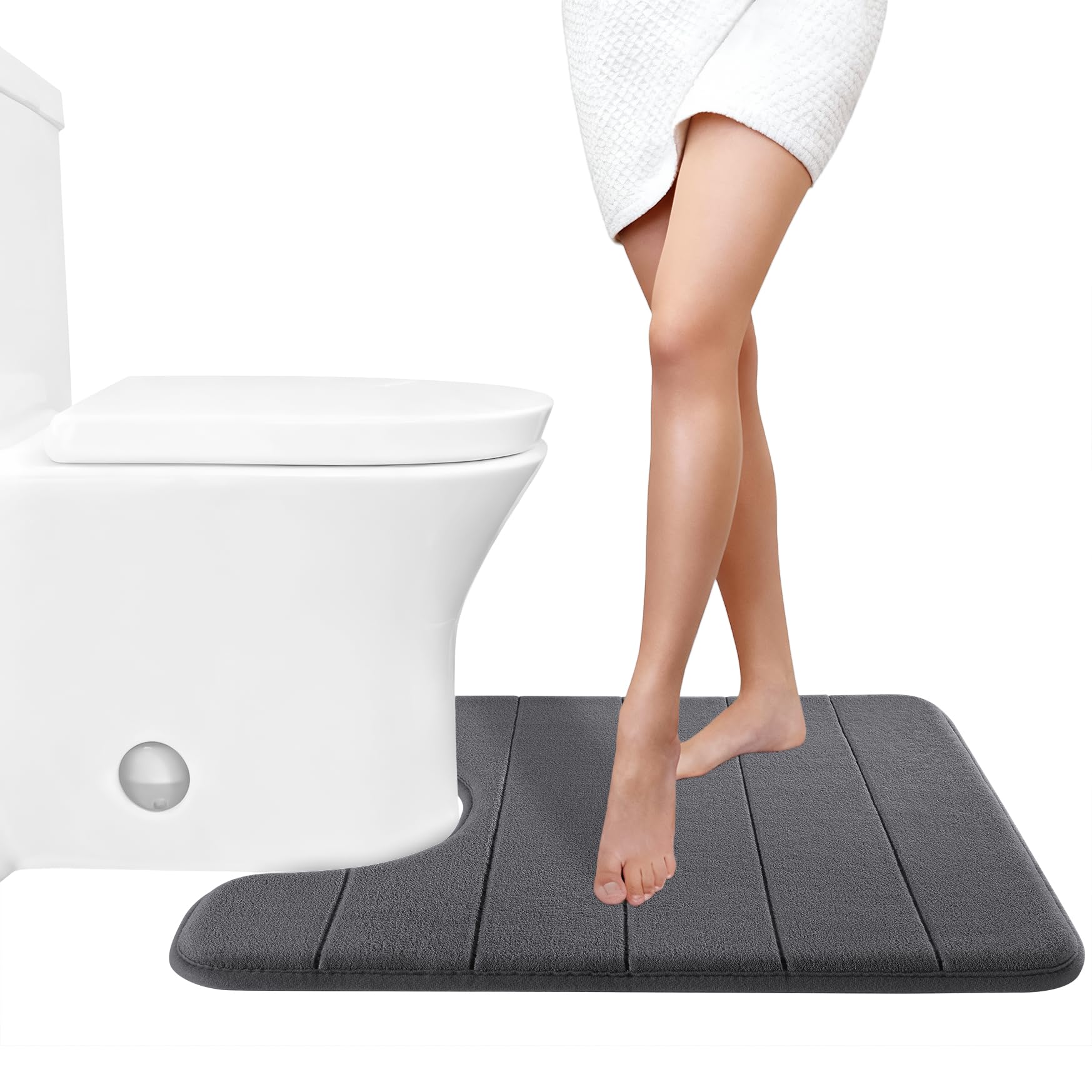 Yimobra Memory Foam Toilet Bath Mat U-Shaped, Commode Contour Rug, Soft and Comfortable, Super Water Absorption, Non-Slip, Thick, Machine Wash and Easier to Dry for Bathroom, 24 X 20 Inches, Grey