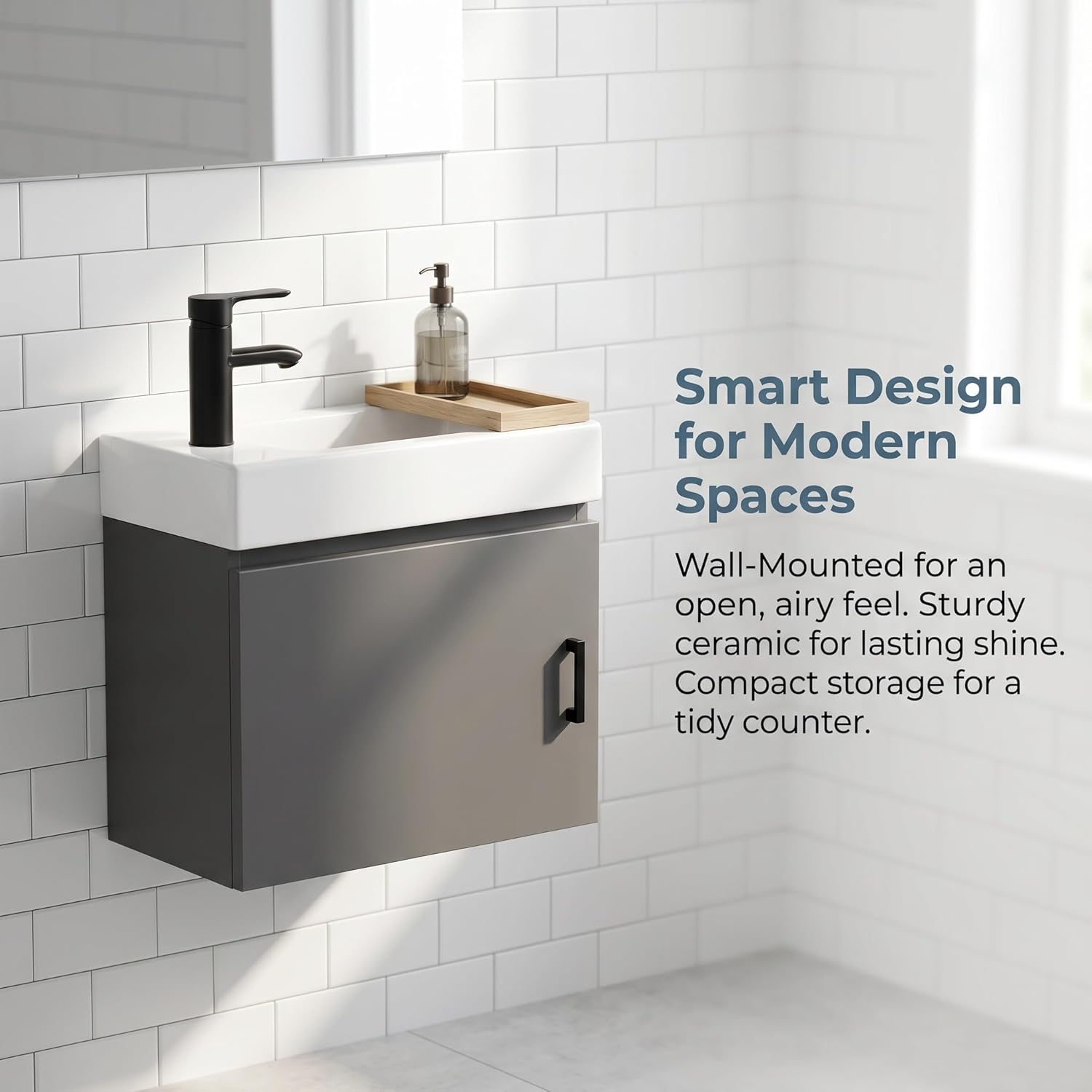 15-inch Solid Wood Wall-Mounted Bathroom Vanity Set with Integrated Ceramic Sink, Solid Wood Wall-Mounted Vanity, Compact Vanity Designed Specifically for Small Bathrooms