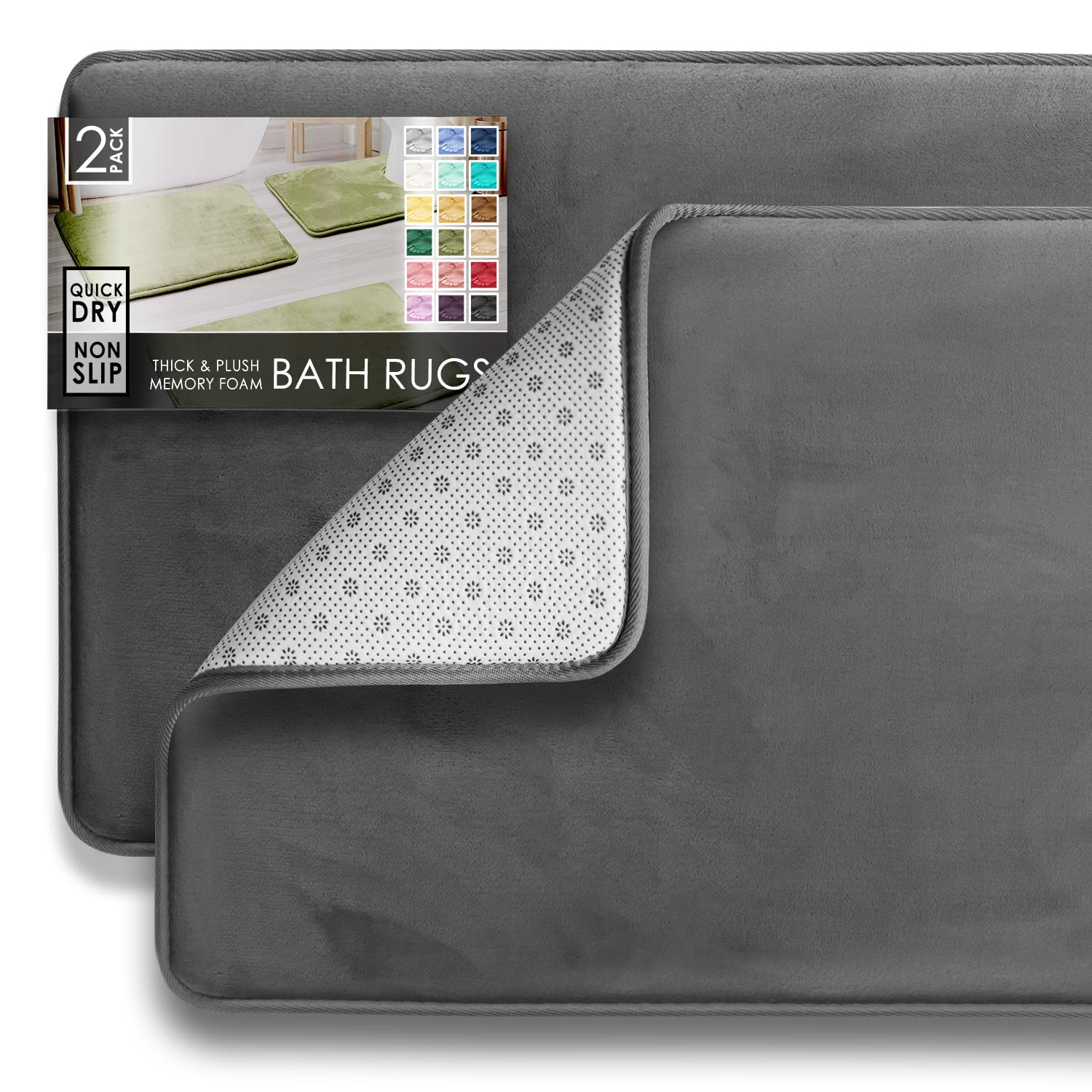 Clara Clark 3 Piece Bathroom Rugs Bath Mat Set, Velvet Memory Foam Bath Mats for Bathroom - Non-Slip, PVC Backing Bath Rugs, Washable - Dries Quickly, Black