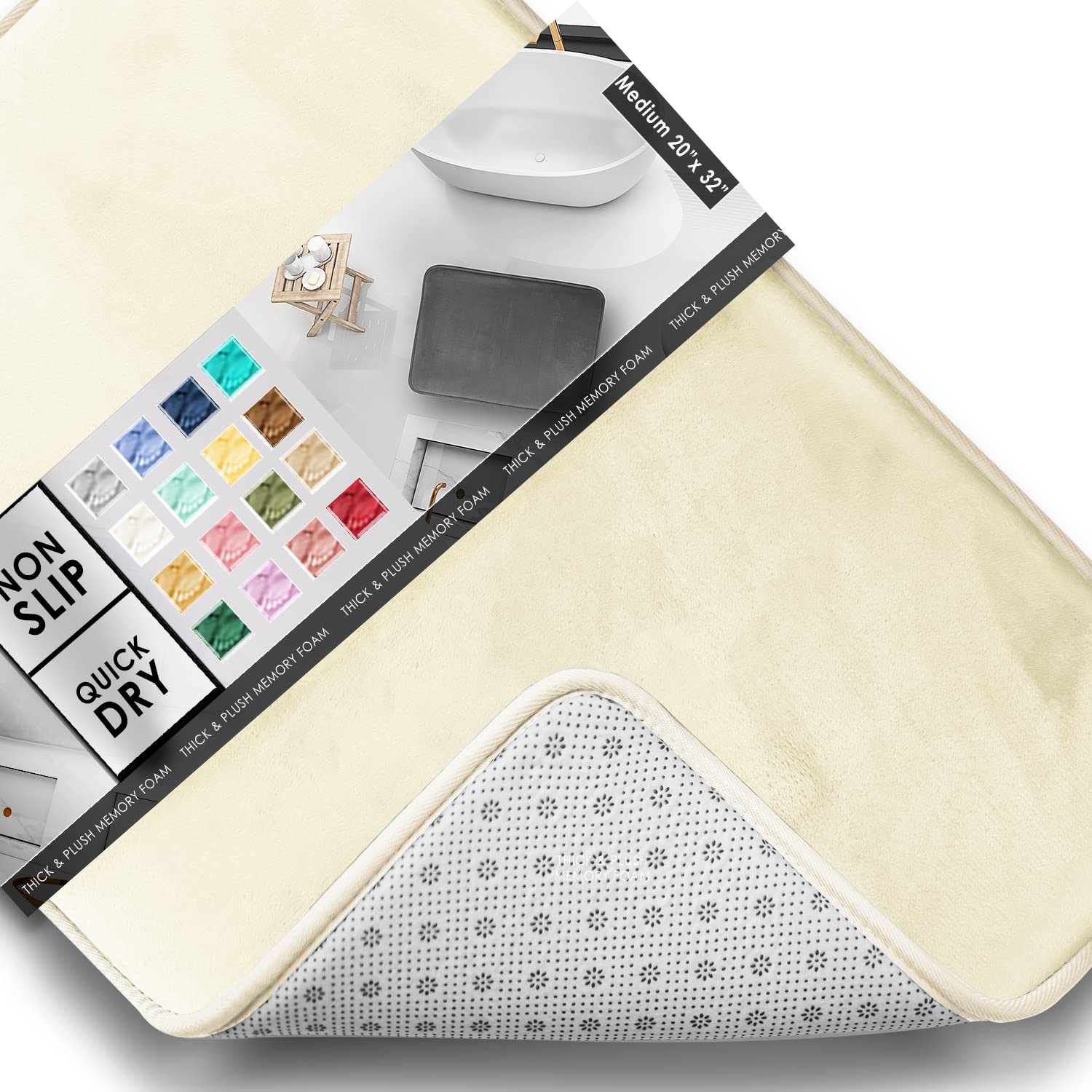 Clara Clark Bathroom Rugs, Velvet Memory Foam Bath Mat, Non-Slip Bath Rugs, Machine Wash, Dries Quickly, Ultra Soft Plush Bath Mats for Bathroom,