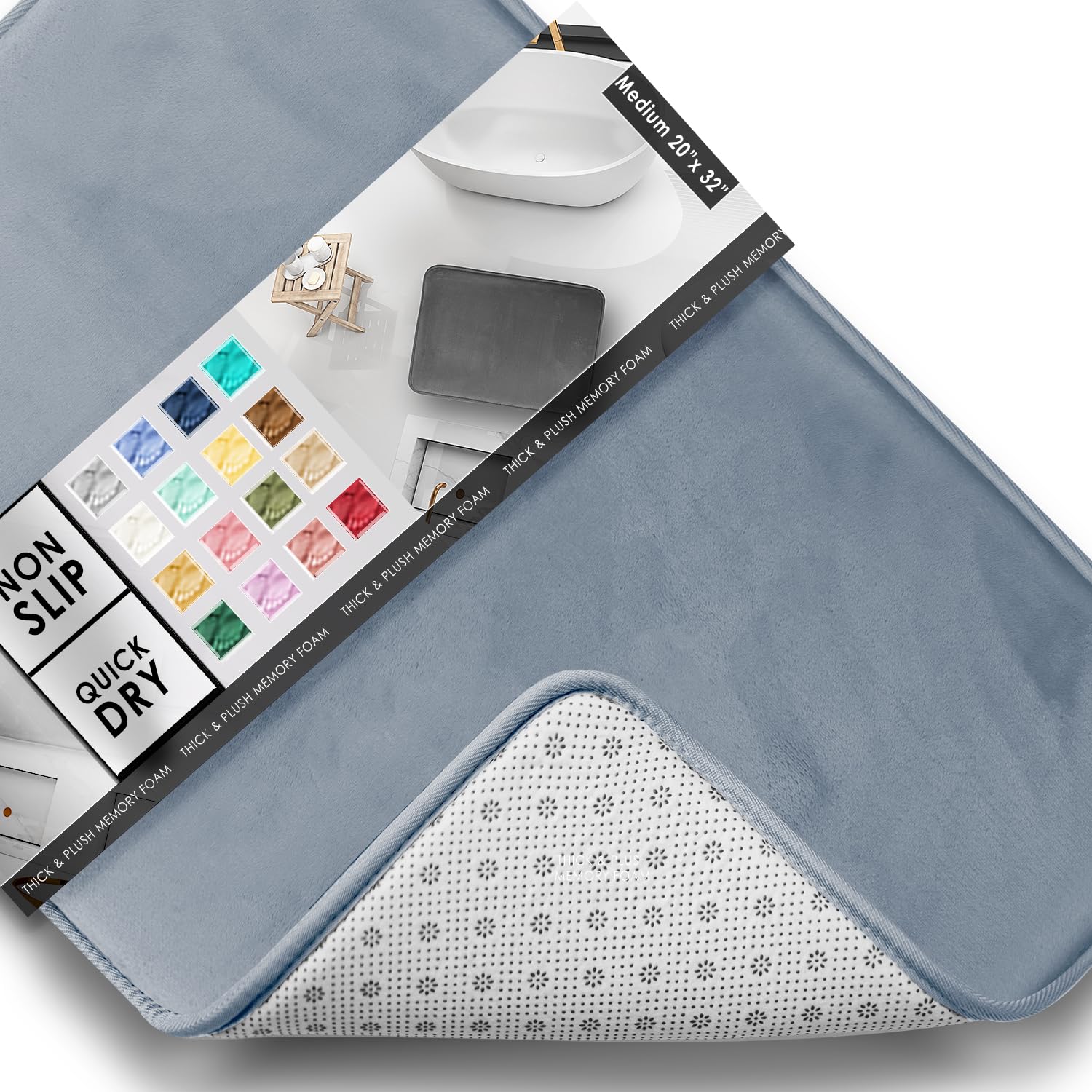 Clara Clark Bathroom Rugs, Velvet Memory Foam Bath Mat, Non-Slip Bath Rugs, Machine Wash, Dries Quickly, Ultra Soft Plush Bath Mats for Bathroom,