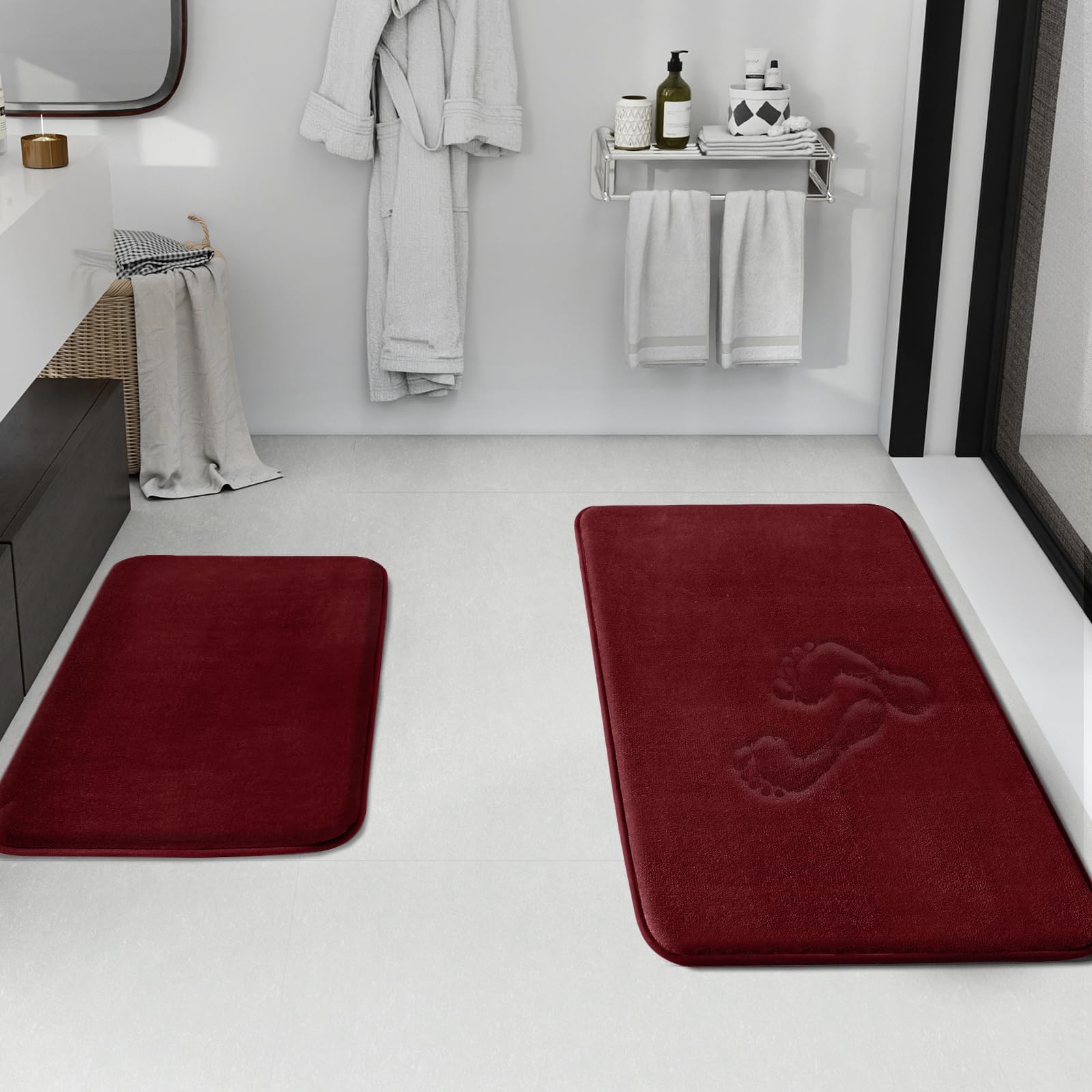 HUXMEYSON Bathroom Rugs Sets 3 Piece, Non-Slip & Quick Dry Bath Mat Set, Ultra Soft Velvet Bath Rugs for Bathroom, Toilet and Shower Floor, Grey