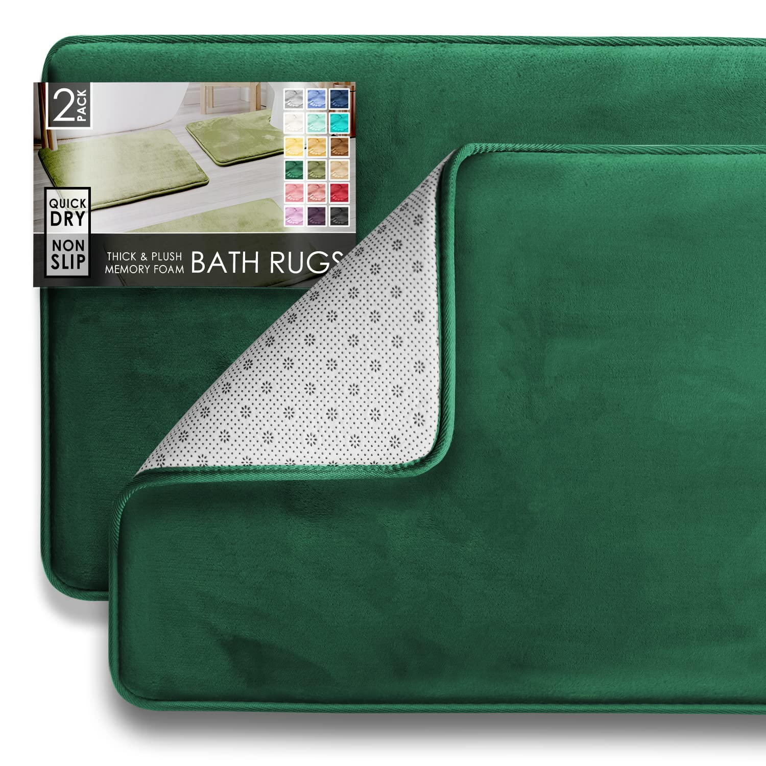 Clara Clark 3 Piece Bathroom Rugs Bath Mat Set, Velvet Memory Foam Bath Mats for Bathroom - Non-Slip, PVC Backing Bath Rugs, Washable - Dries Quickly, Black