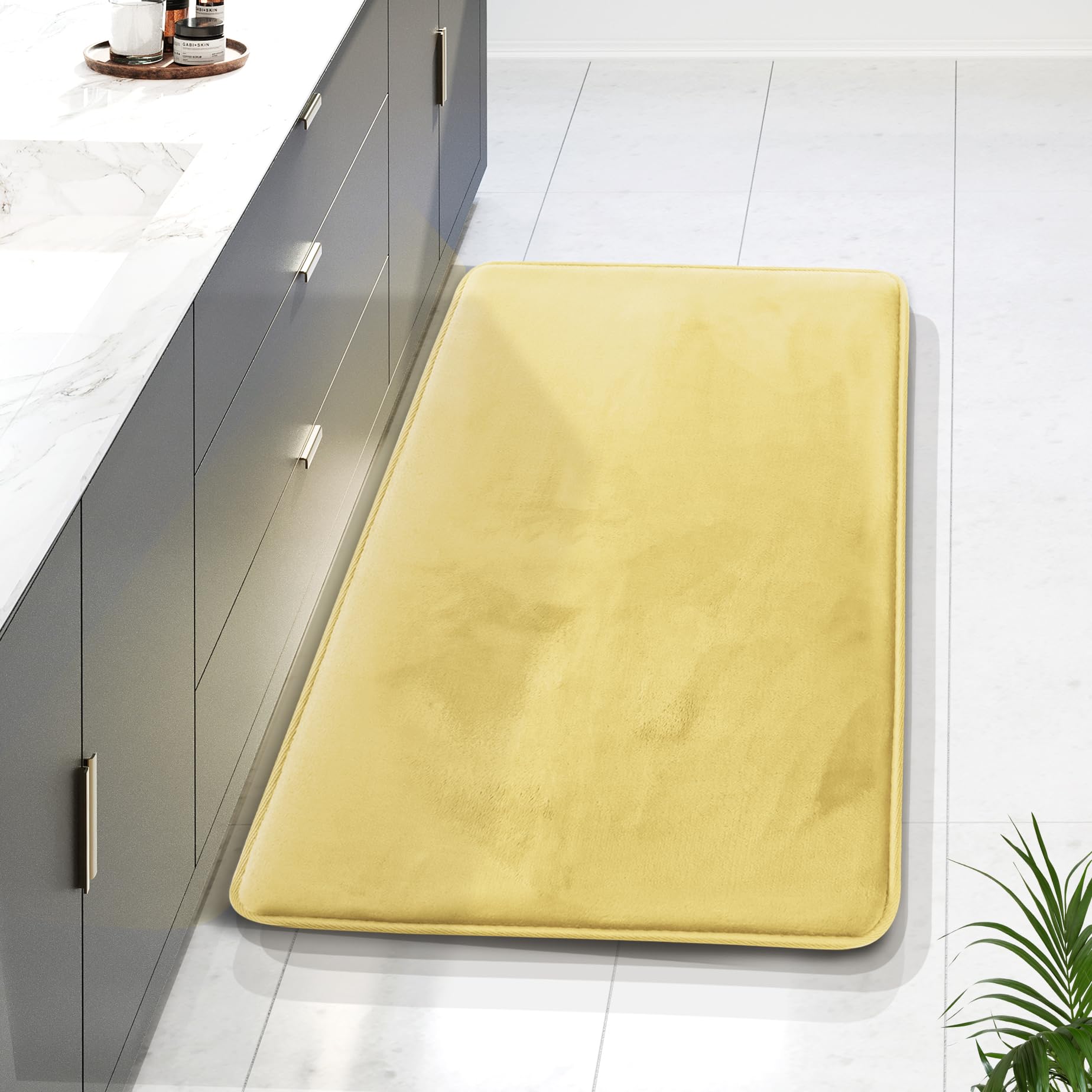 Clara Clark 3 Piece Bathroom Rugs Bath Mat Set, Velvet Memory Foam Bath Mats for Bathroom - Non-Slip, PVC Backing Bath Rugs, Washable - Dries Quickly, Black
