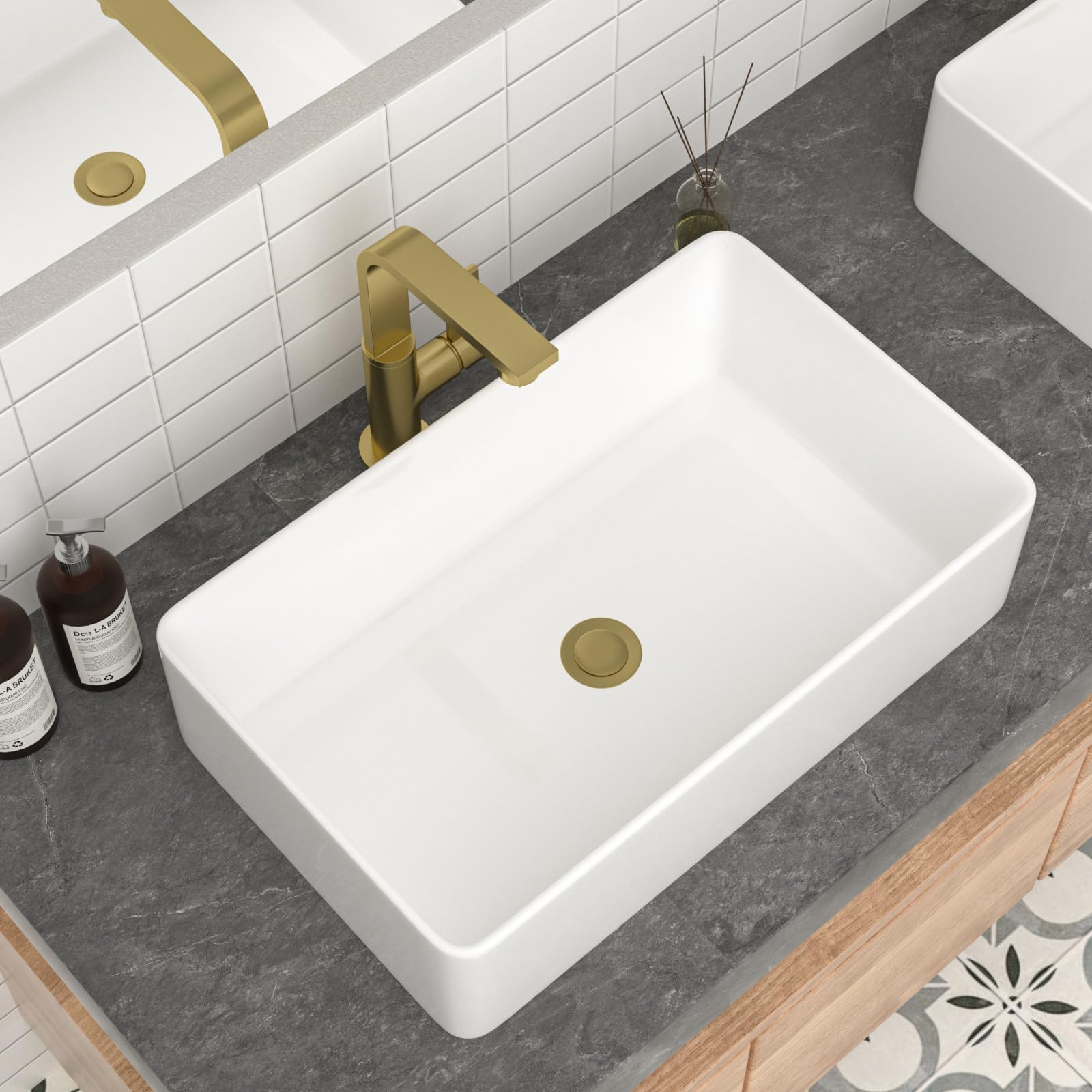 Mocoloo 21"x16" Wall Mounted Bathroom Sink White Rectangle Porcelain ADA Compliant Ceramic Bathroom Sinks Floating Vanity Sink for Lavatory Room Basin