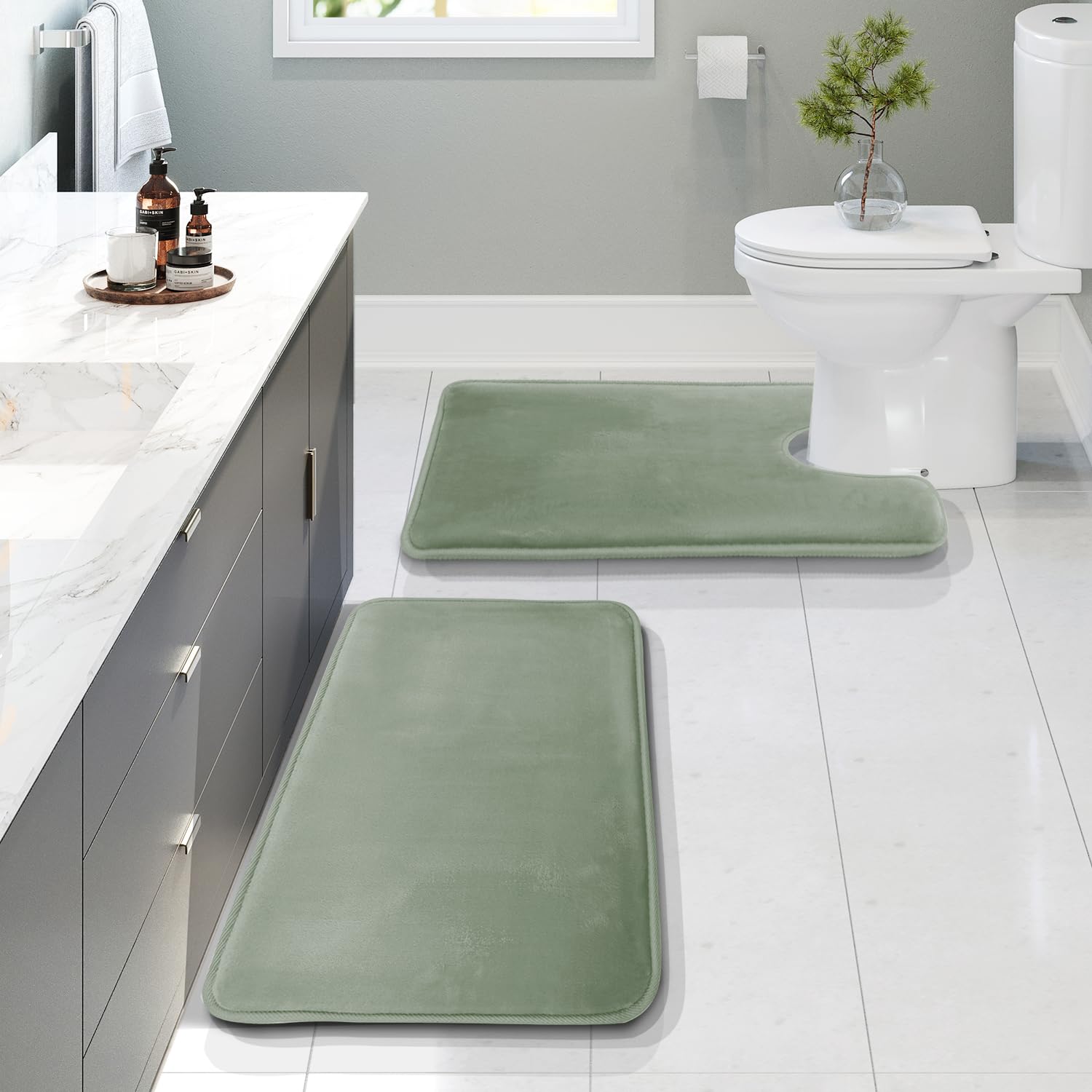 Clara Clark 3 Piece Bathroom Rugs Bath Mat Set, Velvet Memory Foam Bath Mats for Bathroom - Non-Slip, PVC Backing Bath Rugs, Washable - Dries Quickly, Black